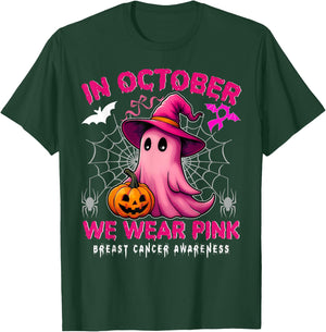 In October We Wear Pink Breast Cancer Awareness Halloween T-Shirt - T-Shirt | Forest
