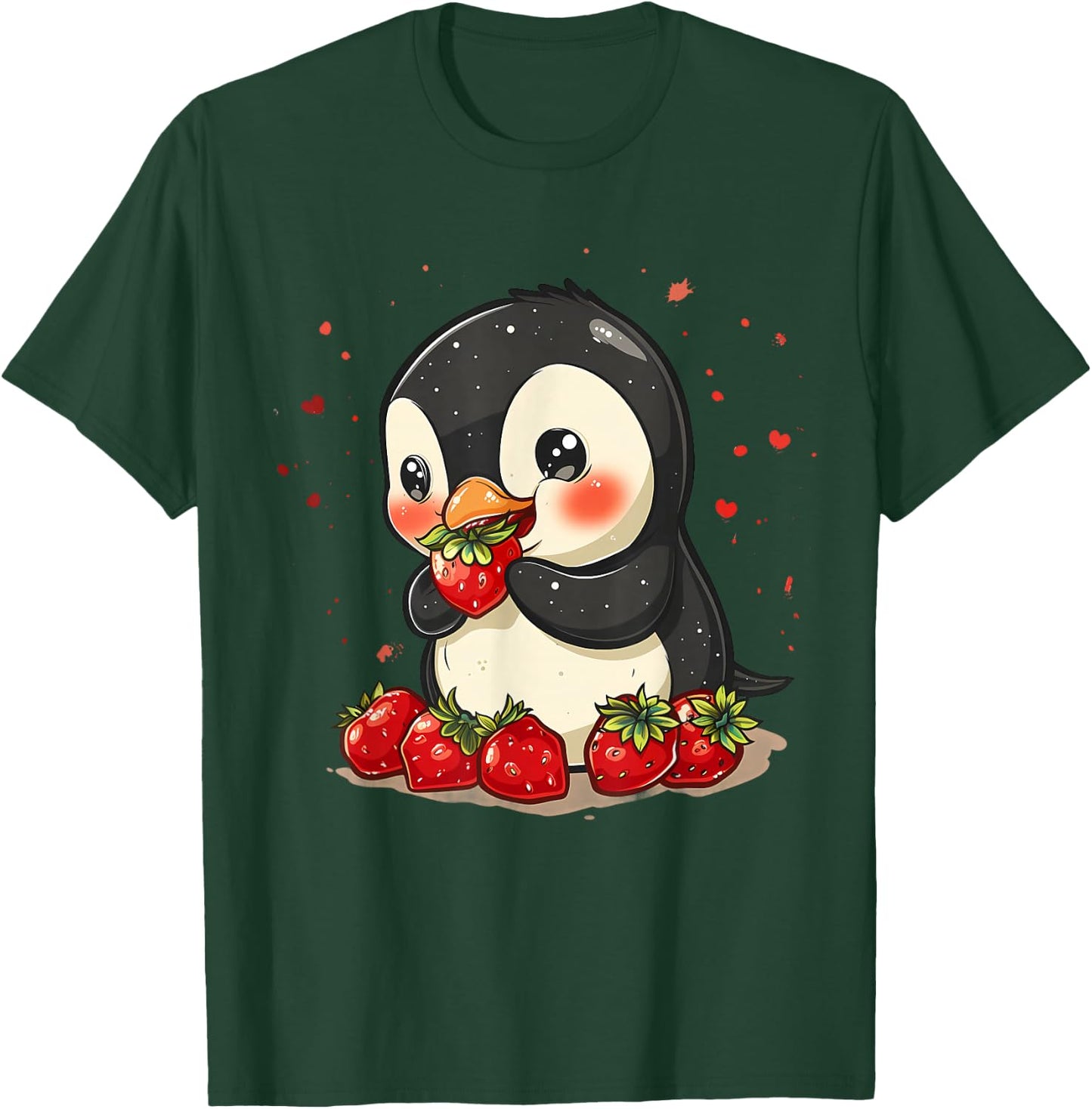 Strawberry Penguin Cute Strawberries Fruit Animal Lovers T-Shirt - T-Shirt | Forest