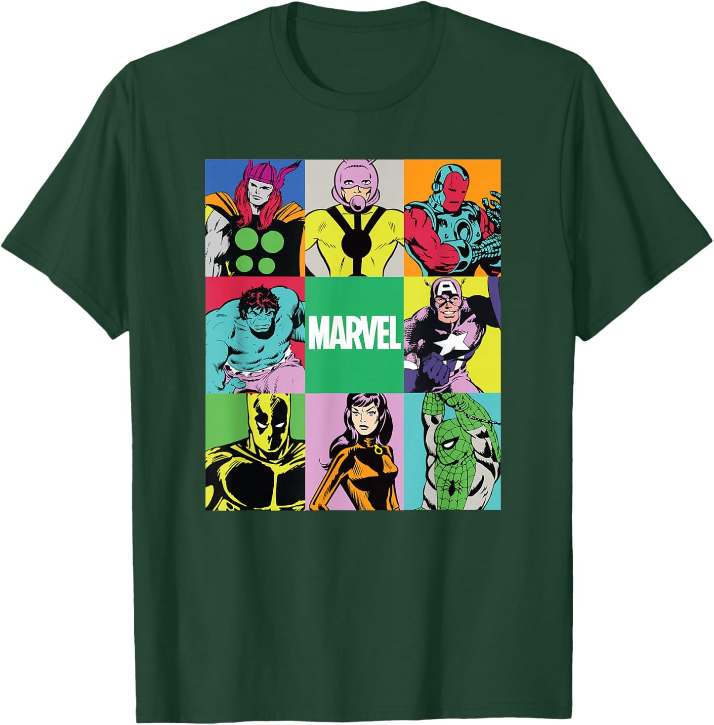 Marvel Avengers and Spider-Man Silver Age Super Heroes Retro T-Shirt - T-Shirt | Forest