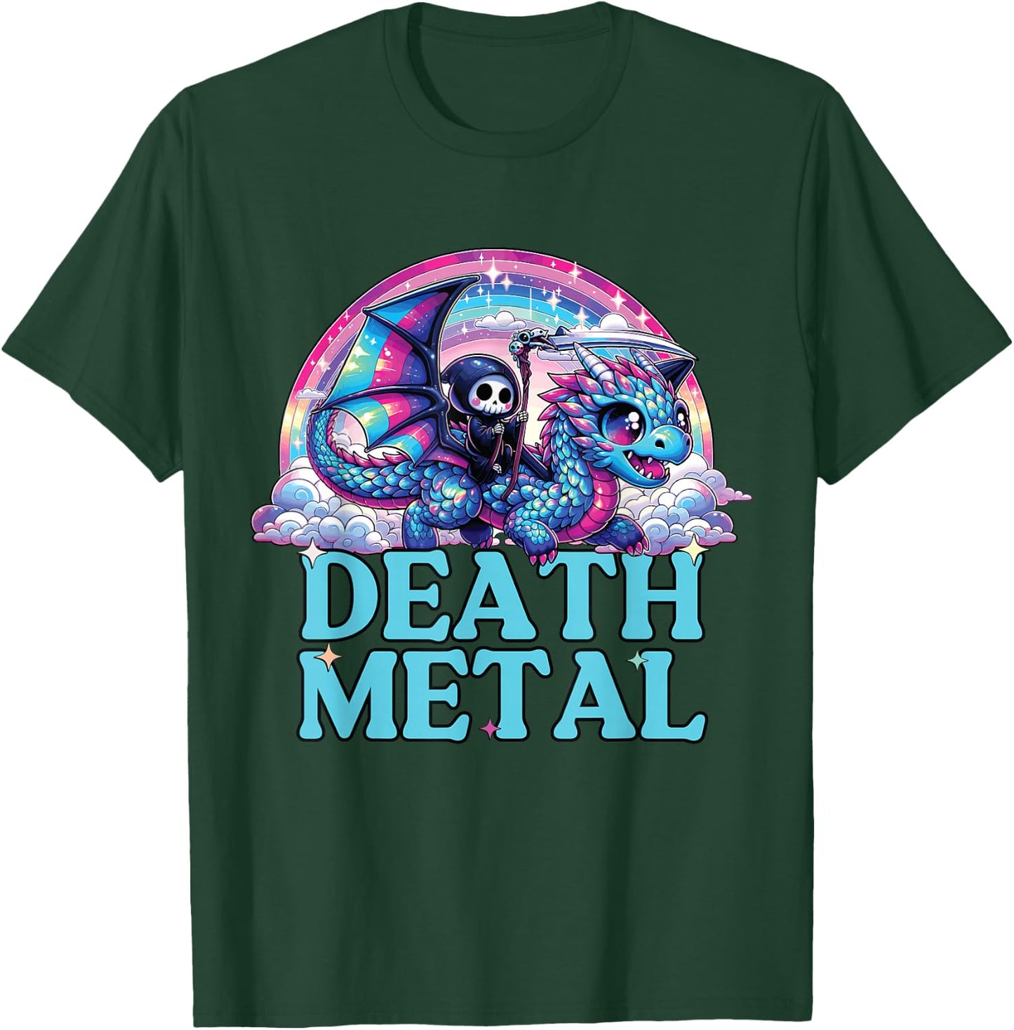 Death Metal Rainbow, Reaper with Dragon Funny Death Metal T-Shirt - T-Shirt | Forest