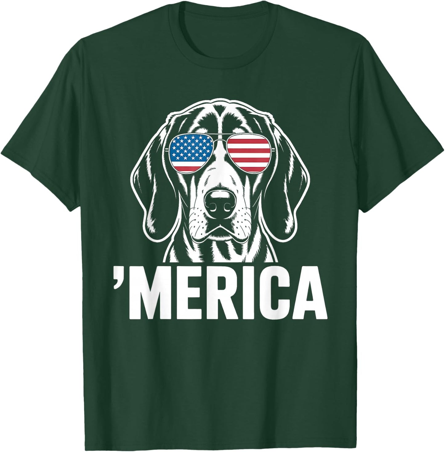 Patriotic American Flag 4th of July Treeing Walker Coonhound T-Shirt - T-Shirt | Forest