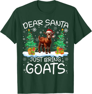 Goat Funny Santa Hat Tree Xmas Lights Snowflakes Gifts T-Shirt - T-Shirt | Forest