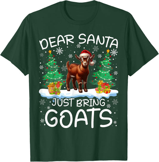 Goat Funny Santa Hat Tree Xmas Lights Snowflakes Gifts T-Shirt - T-Shirt | Forest