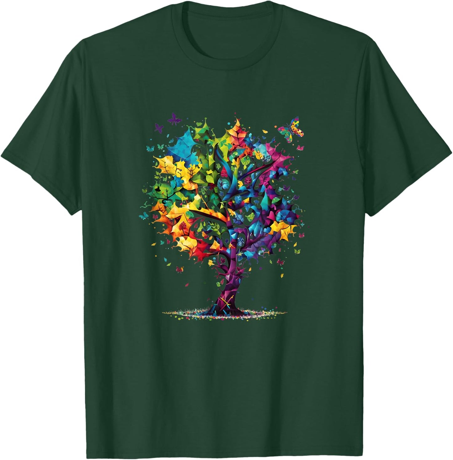 Awareness Autism Puzzle Pieces Colorful Tree Neurodiversity T-Shirt - T-Shirt | Forest