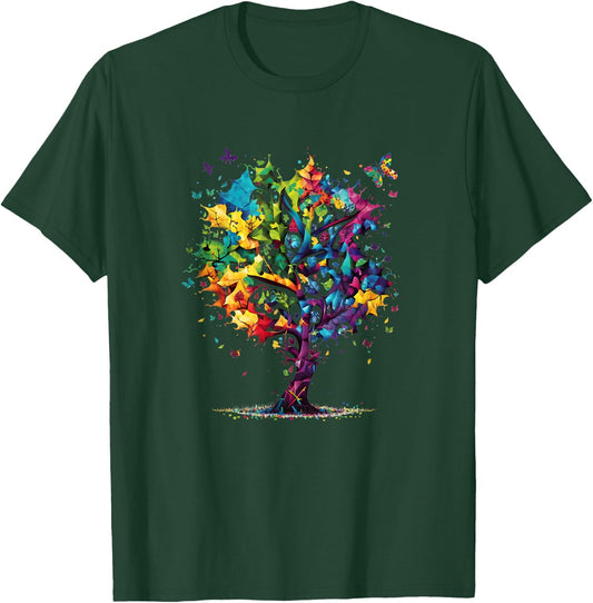 Awareness Autism Puzzle Pieces Colorful Tree Neurodiversity T-Shirt - T-Shirt | Forest
