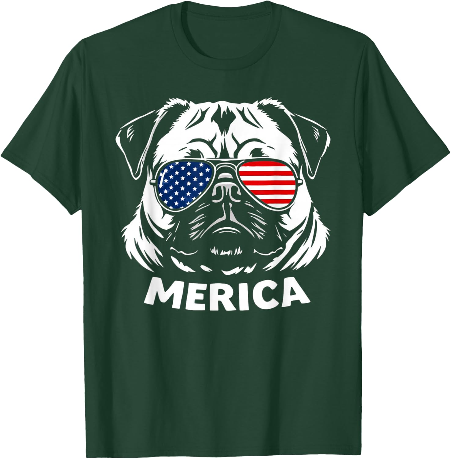 American Flag USA Merica Pug Dog 4th Of July kids women men T-Shirt - T-Shirt | Forest