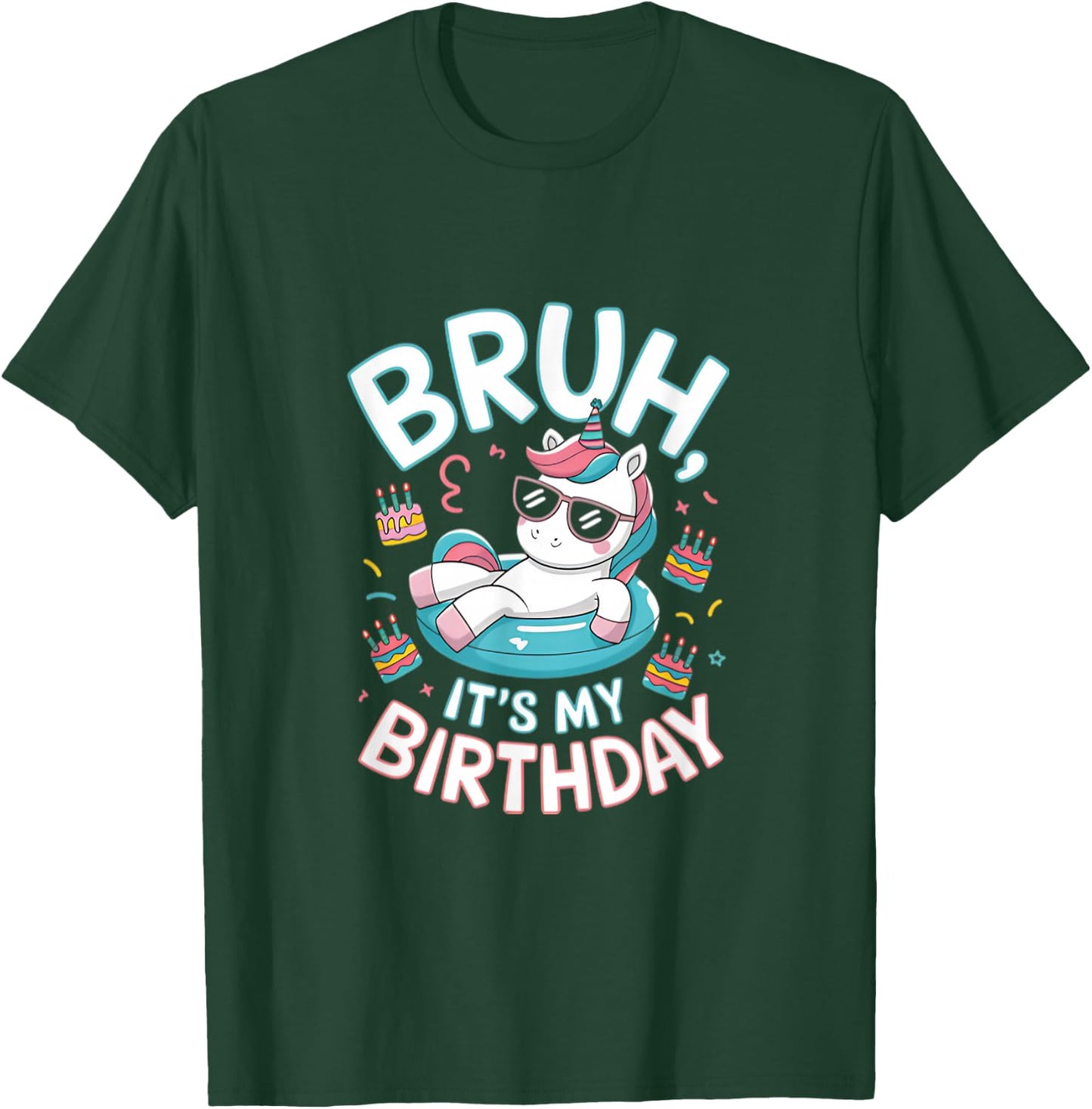 Bruh It's My Birthday Cute Unicorn Kids T-Shirt - T-Shirt | Forest