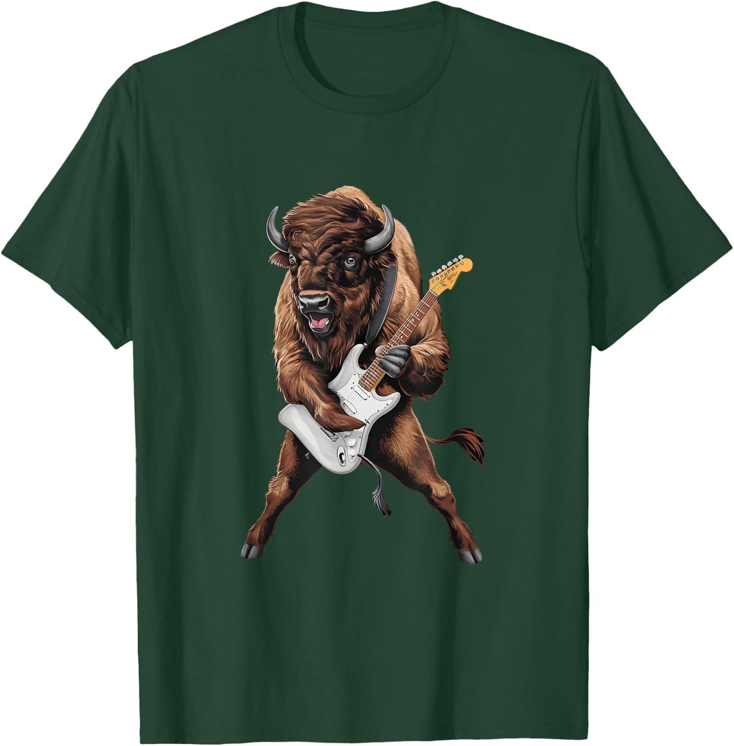 Buffalo Playing Electric Guitar Funny American Bison Lover T-Shirt - T-Shirt | Forest