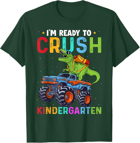 I'm Ready To Crush Kindergarten Monster Truck Dinosaur Boys T-Shirt - T-Shirt | Forest