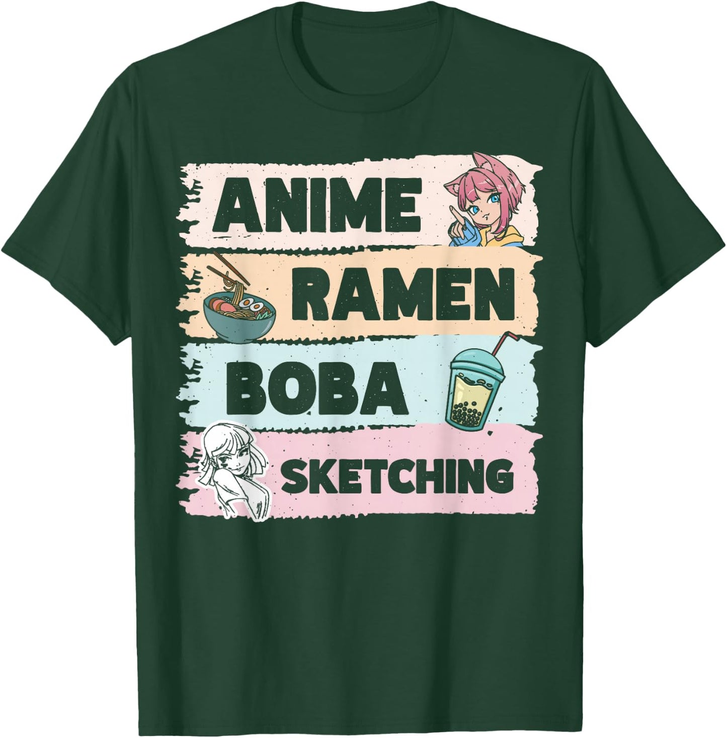 Japanese Manga Otaku Sketch Artist Bubble Tea Anime Ramen Boba Sketching T-Shirt - T-Shirt | Forest