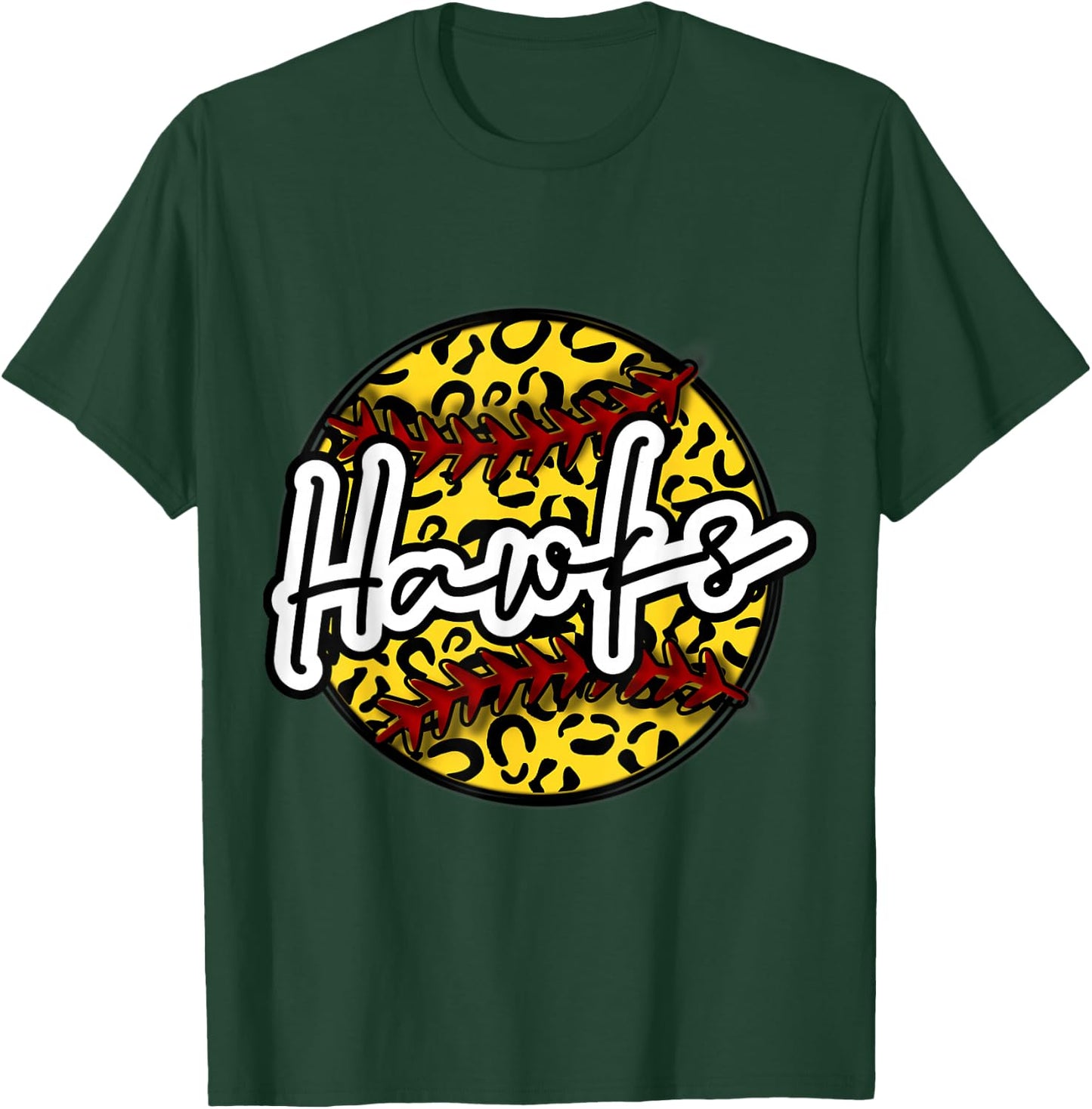 HAWKS Leopard Cheetah Softball Team Trendy Cute Womans Top T-Shirt - T-Shirt | Forest