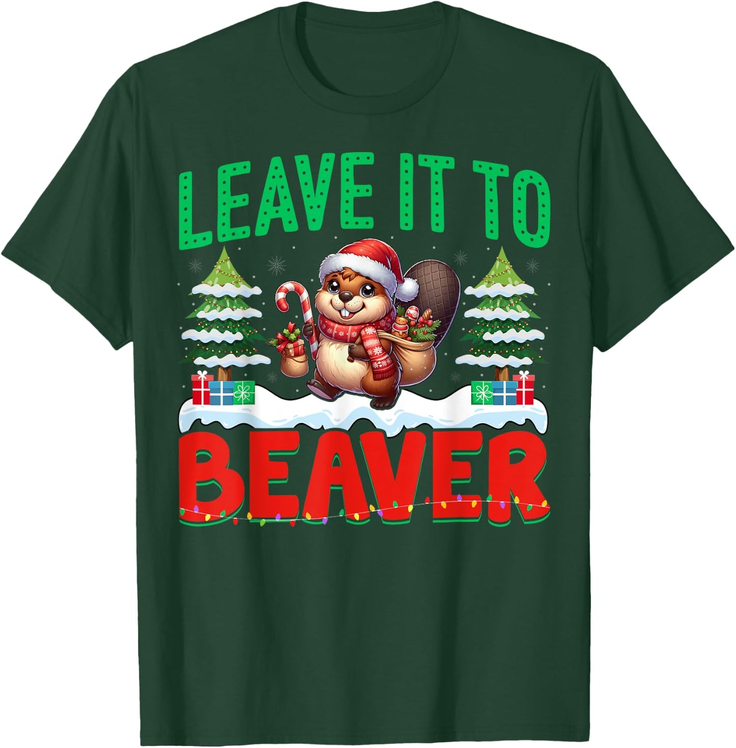 Beaver Santa Hat Xmas Lights - Leave It To Beaver Christmas T-Shirt - T-Shirt | Forest