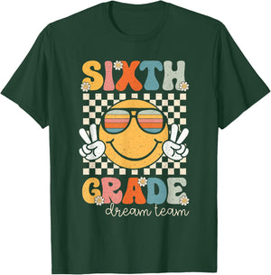 Sixth Grade Dream Team Smile Retro Back To School 6th Grade T-Shirt - T-Shirt | Forest