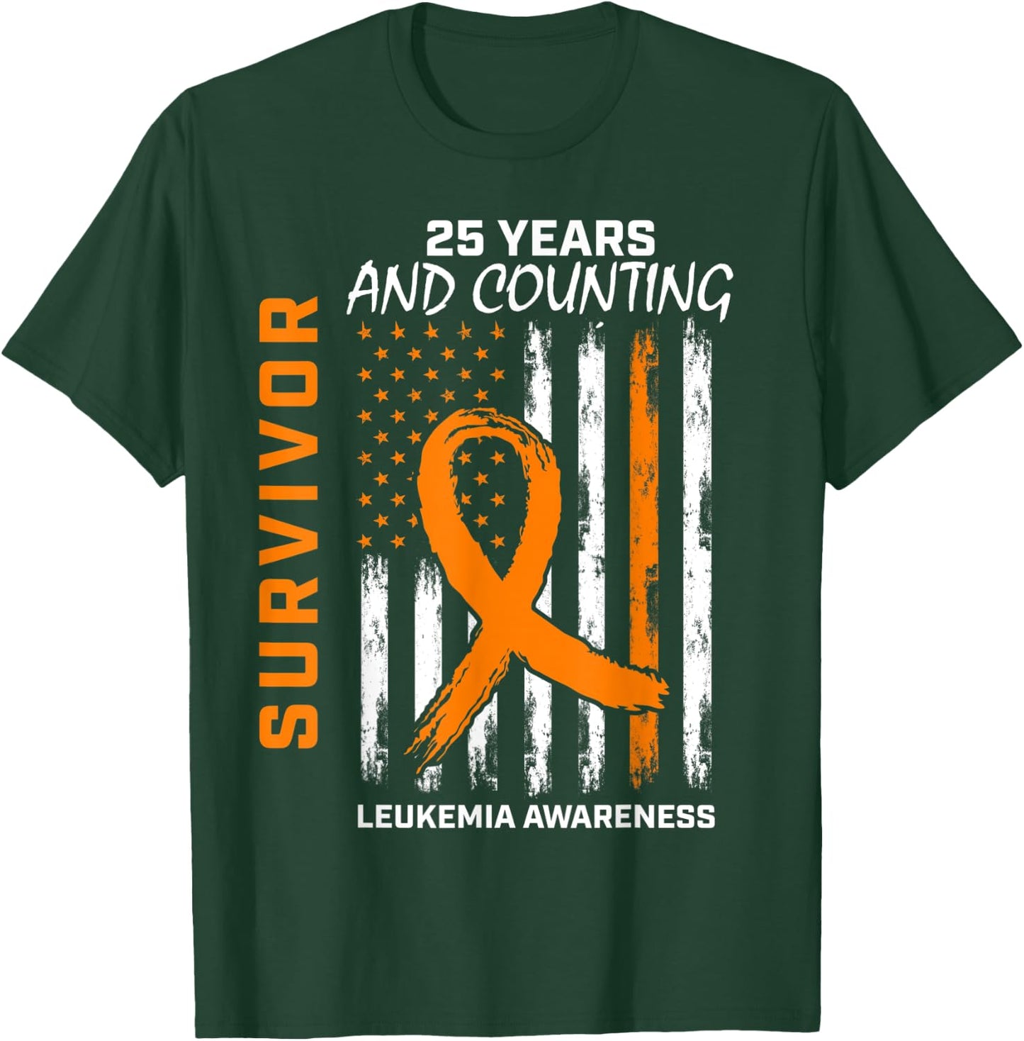 25 Years Cancer Free Orange Leukemia Survivor American Flag Kids Men T-Shirt - T-Shirt | Forest
