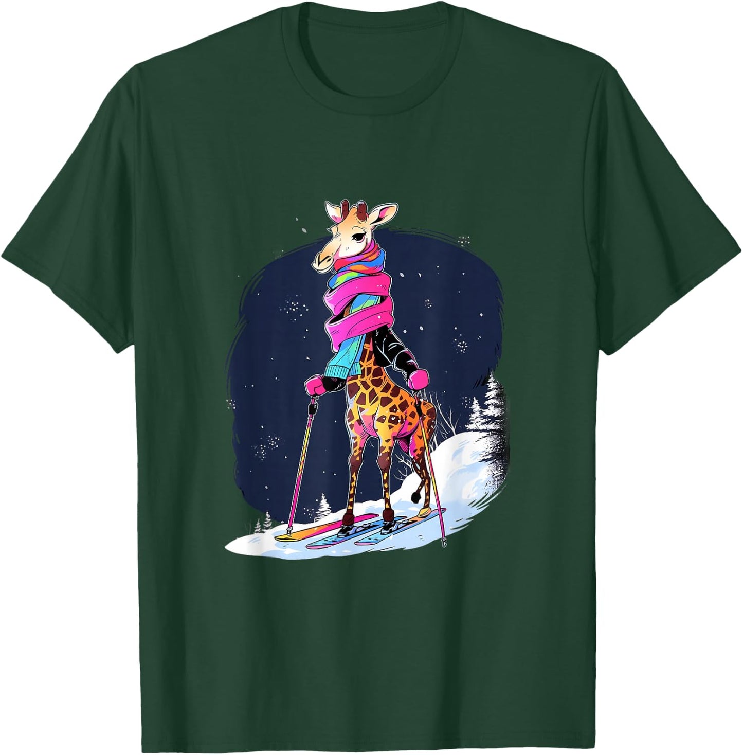 Giraffe Skiing Skier Ski Winter Snow T-Shirt - T-Shirt | Forest