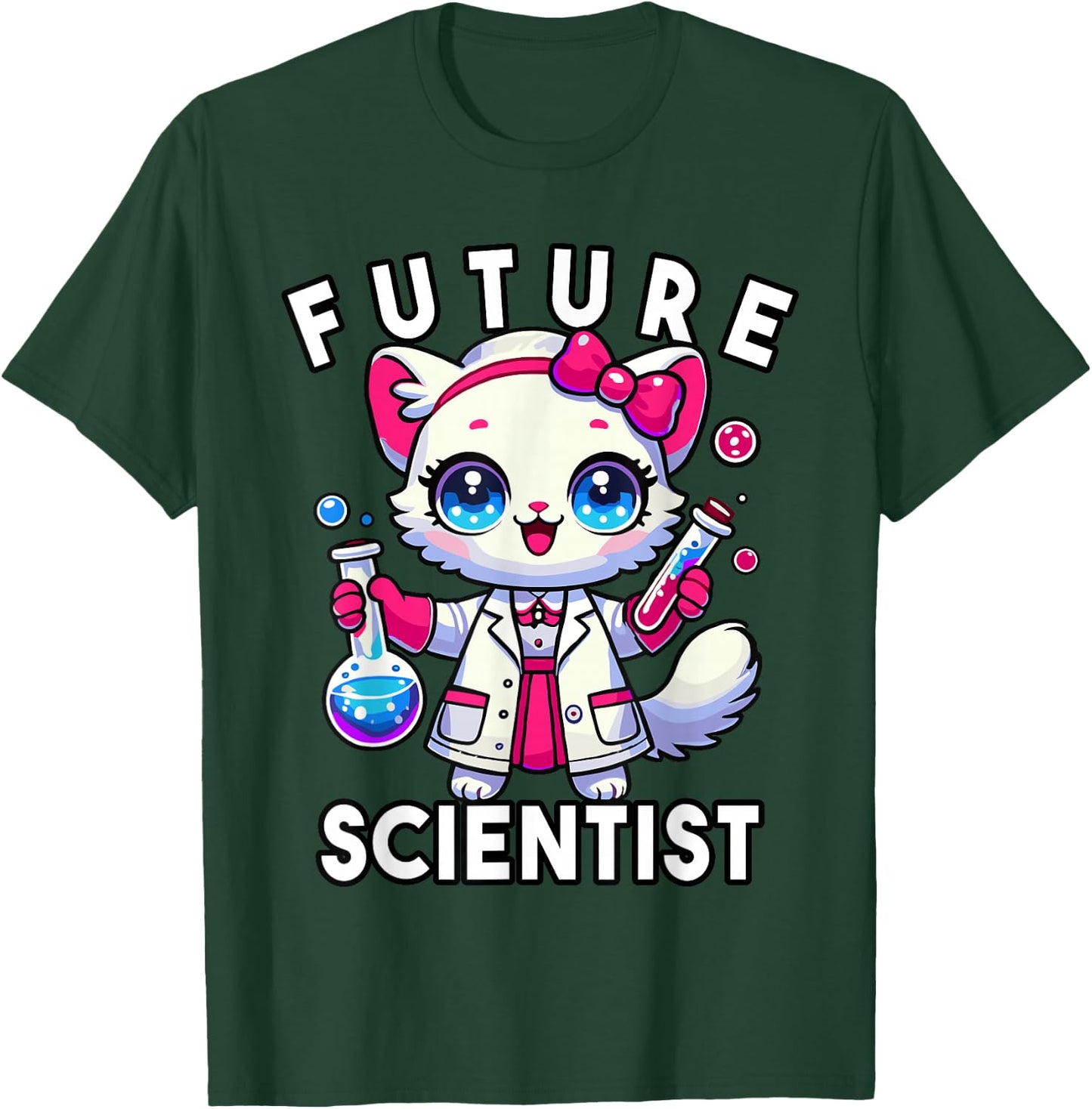 Future Scientist Girls Cat Lab Chemistry Graphic T-Shirt - T-Shirt | Forest