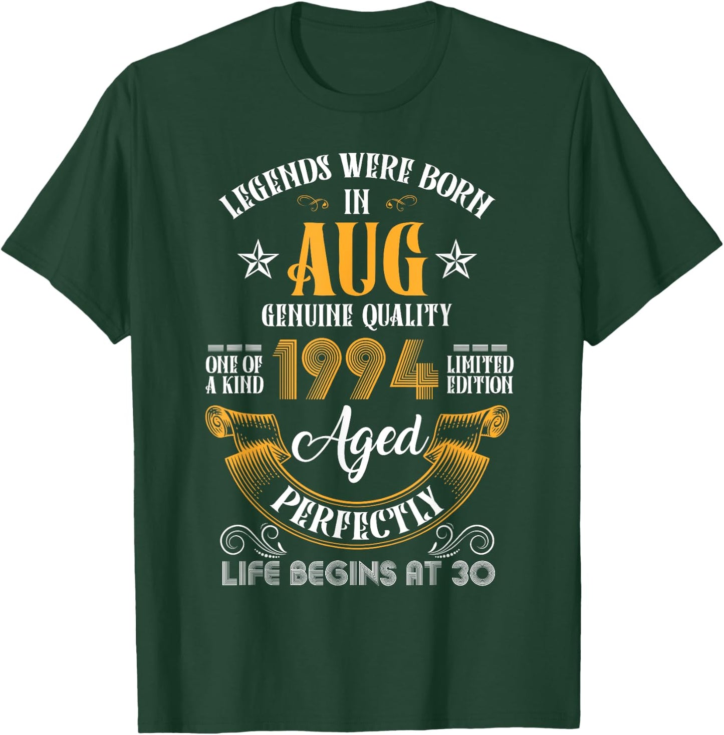 Vintage Aug 1994 Birthday Life Begins At 30 Funny Legends T-Shirt - T-Shirt | Forest