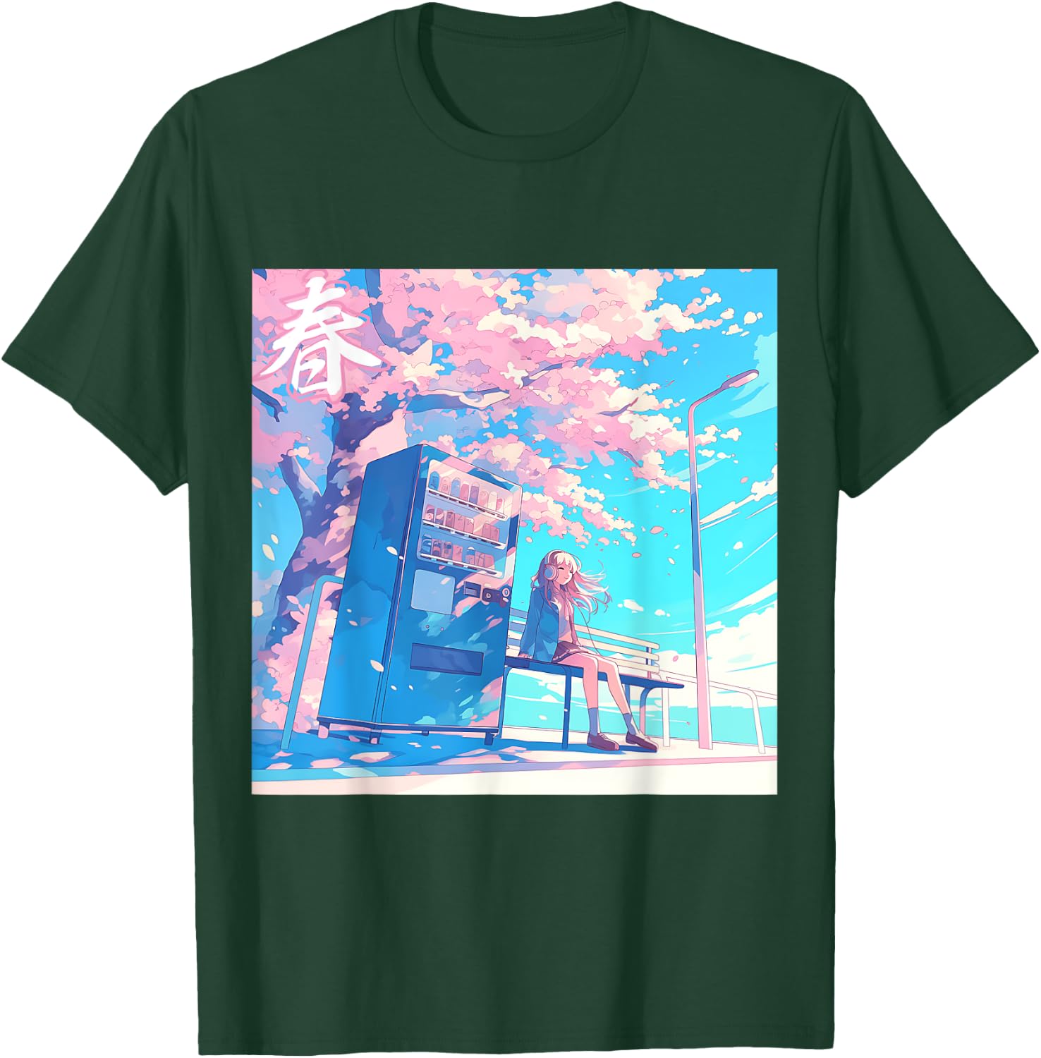 Spring Girl Under Cherry Blossom Tree Otaku Lofi Aesthetic T-Shirt - T-Shirt | Forest
