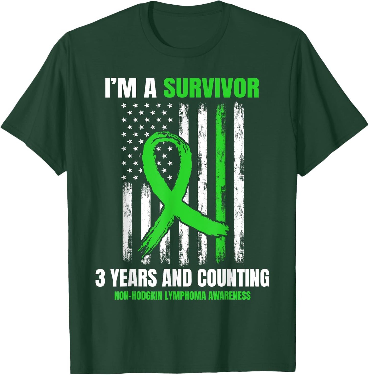 3 Years Cancer Free Non Hodgkins Lymphoma Survivor USA Flag T-Shirt - T-Shirt | Forest