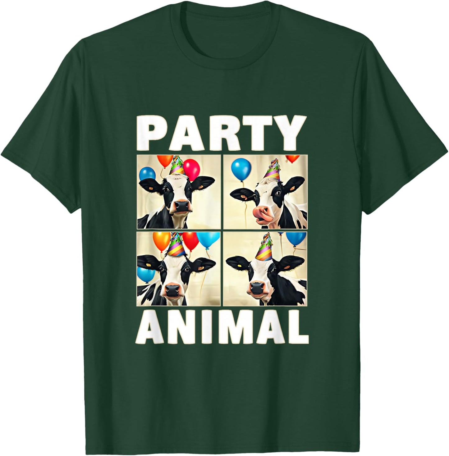 Cow Face Colorful Balloons Farm Animal Party Hat Photobooth T-Shirt - T-Shirt | Forest