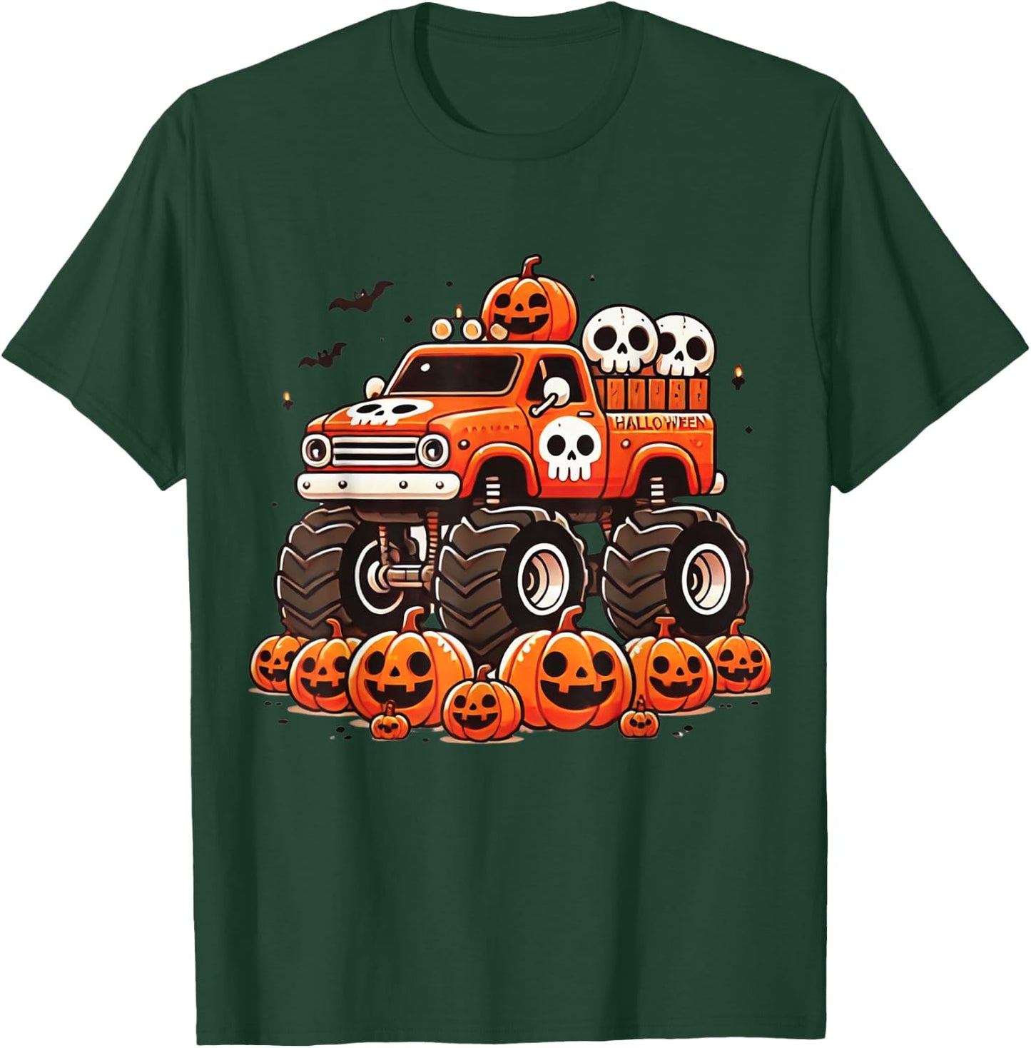 Kids Monster Truck Pumpkin Jack O Lantern Halloween Costume T-Shirt - T-Shirt | Forest