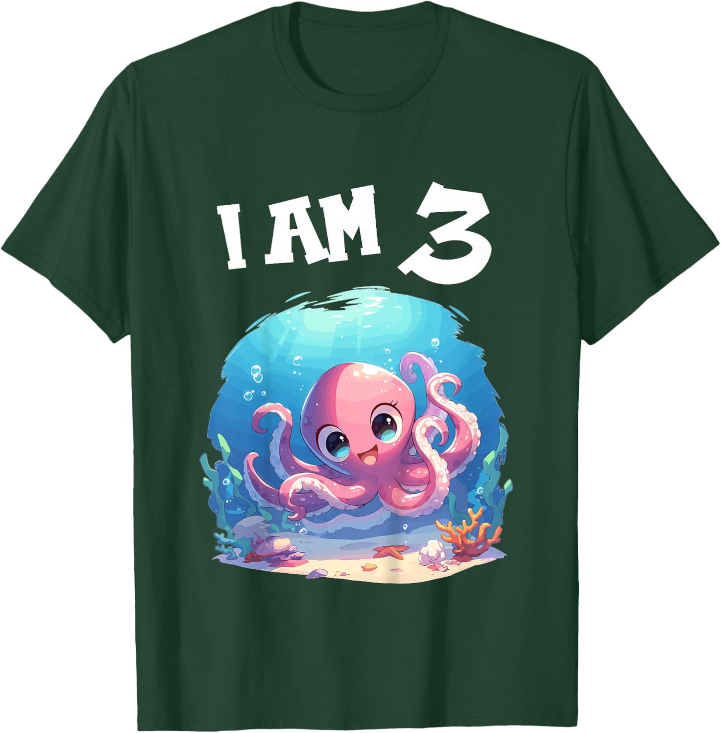 Kids 3 Years old 3 birthday Boy Girl Octopus T-Shirt - T-Shirt | Forest
