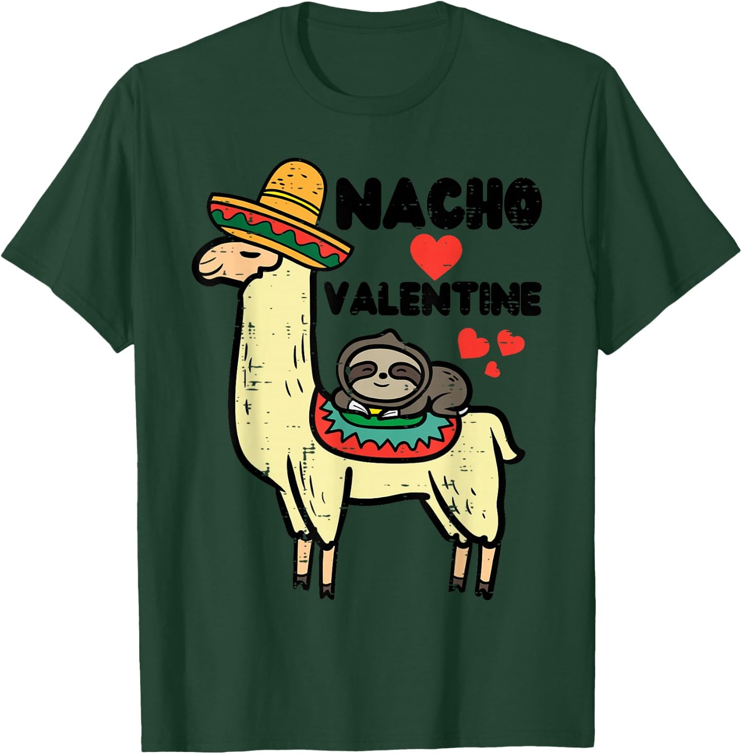 Valentines Day LLama Nacho Valentine Mexican Men Women Kids T-Shirt - T-Shirt | Forest