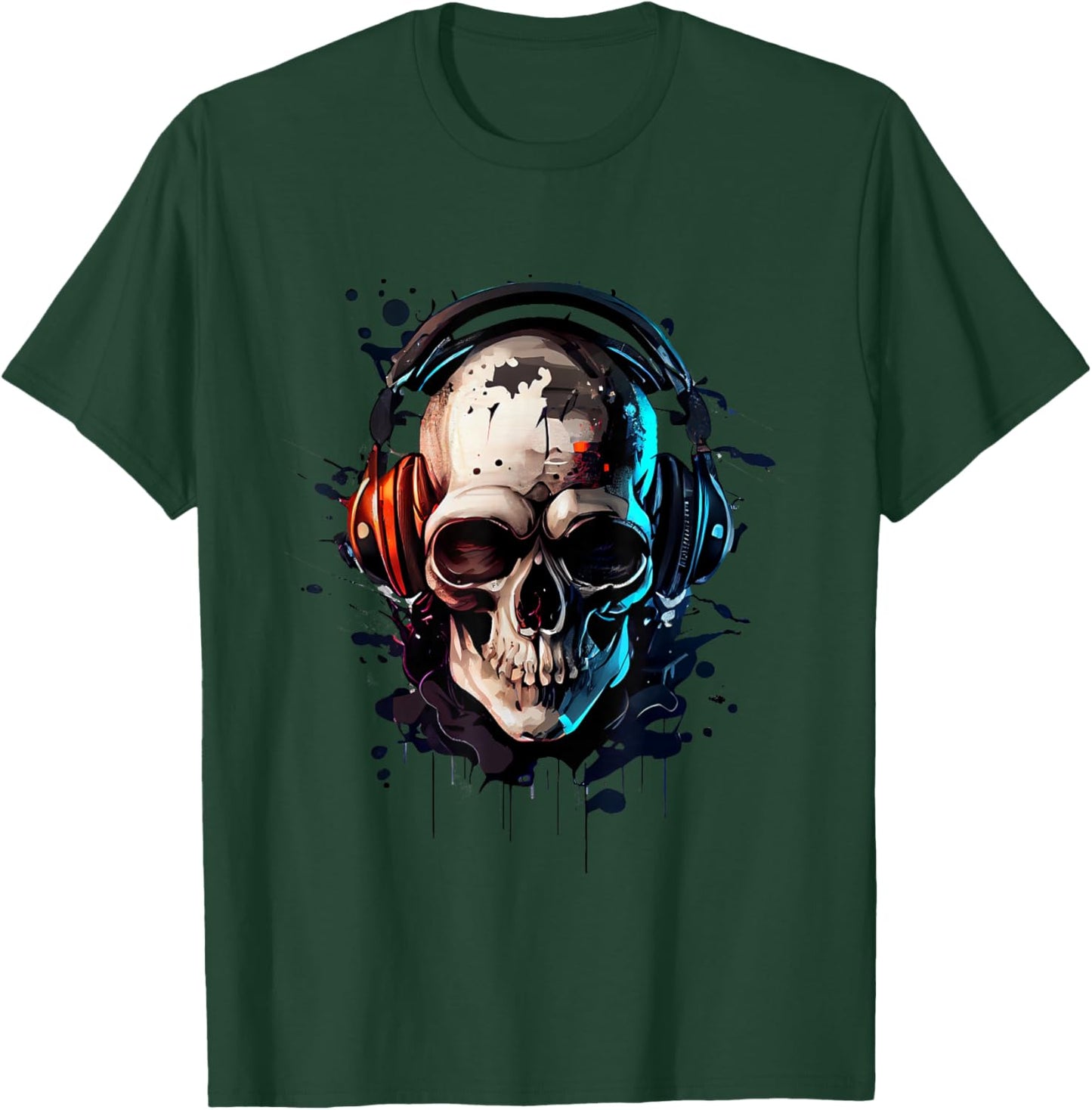 Skull DJ with Headphones for Musicians and Music Fans , black T-Shirt - T-Shirt | Forest