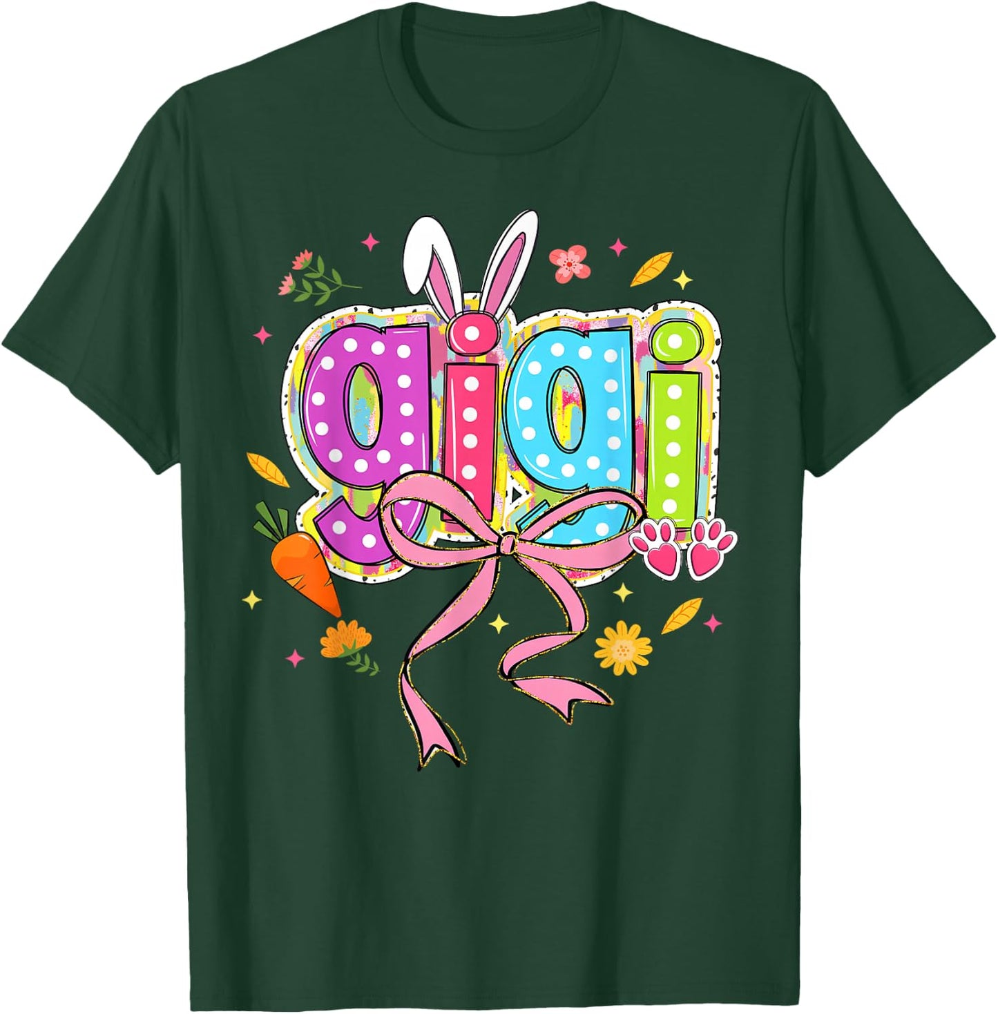Coquette Bow Grandma Bunny Gigi Easter Boho Florals Family T-Shirt - T-Shirt | Forest