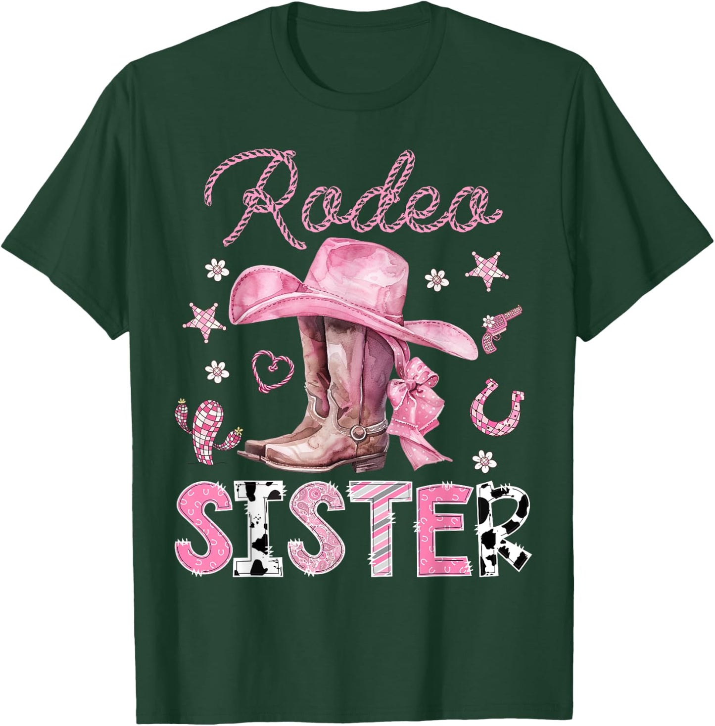 Rodeo Sister Pink Boots Coquette CowGirl 1St Birthday T-Shirt - T-Shirt | Forest