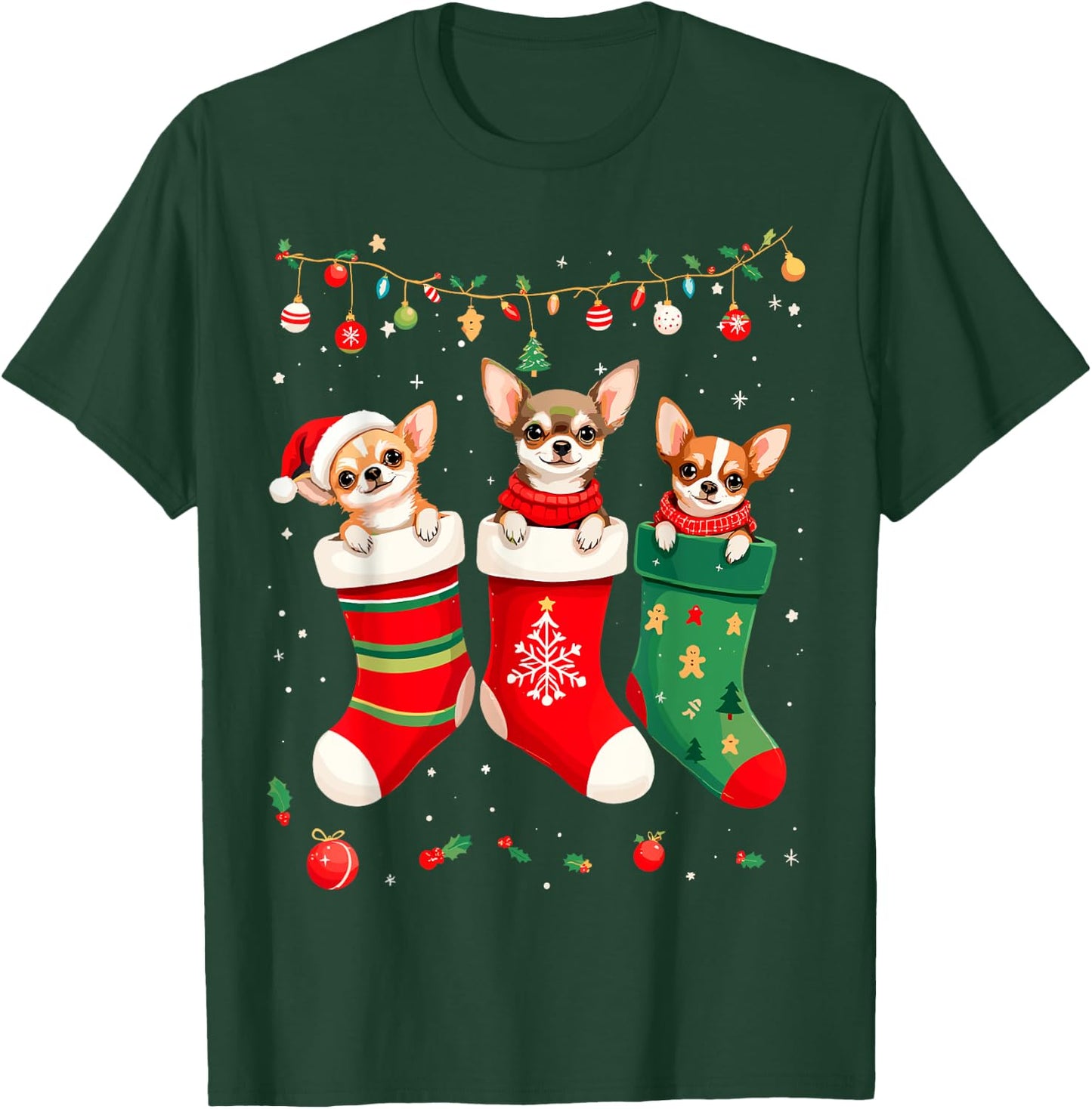 Funny Chihuahua Christmas Socks Xmas Dog Lover New Year Women Kids T-Shirt - T-Shirt | Forest