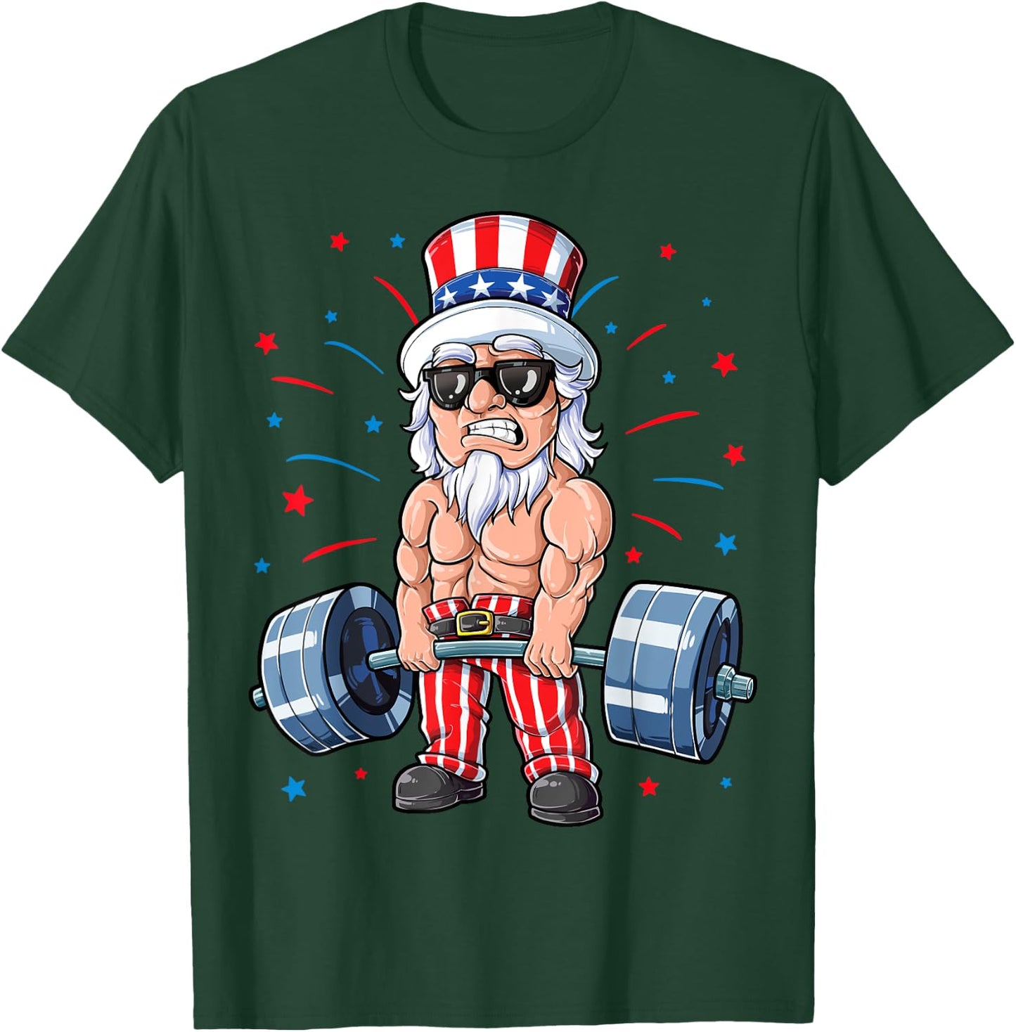 Uncle Sam Weightlifting 4th Of July Men Deadlift Fitness Gym T-Shirt - T-Shirt | Forest