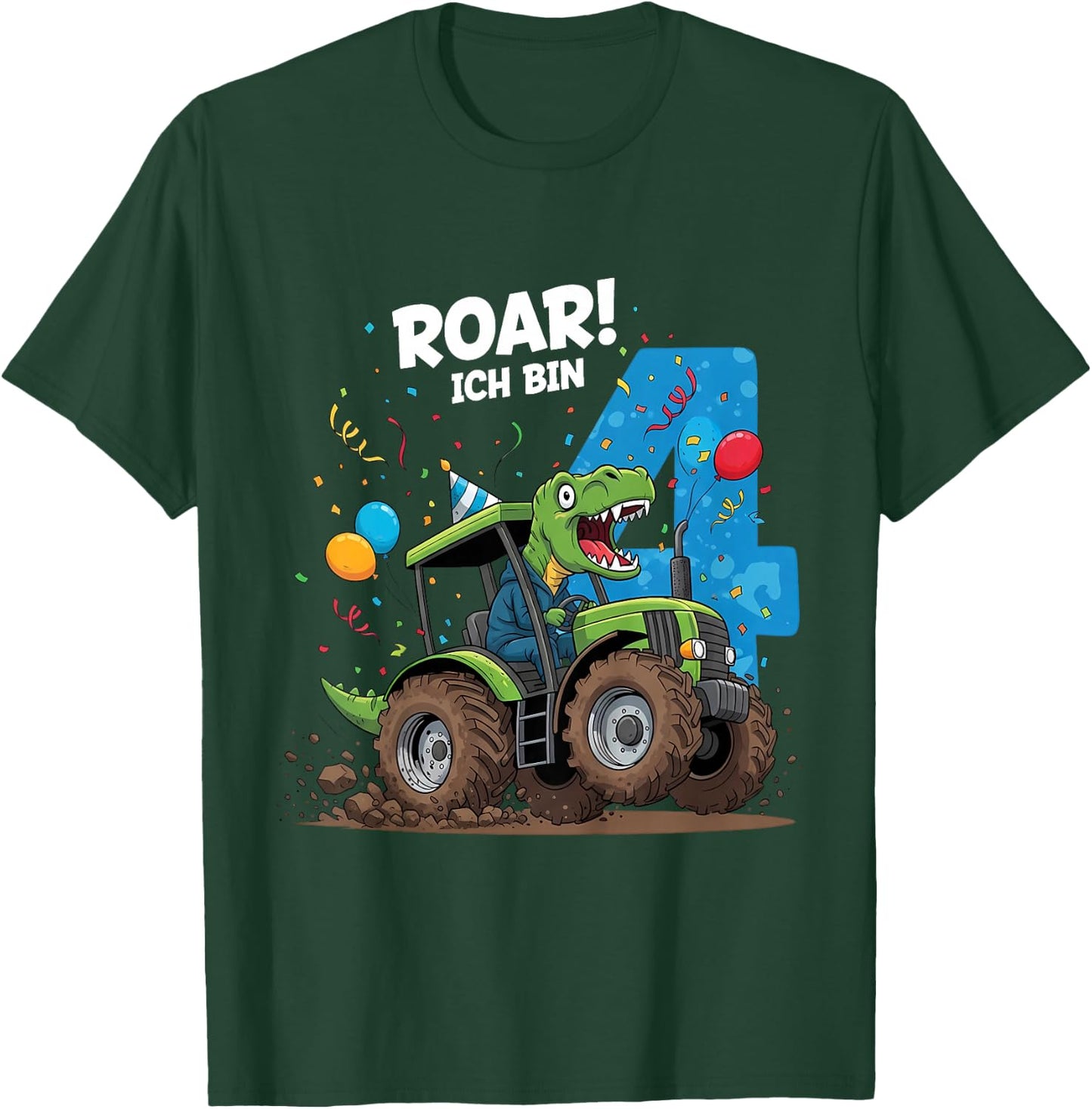 Kinder Dinosaurier Traktor Kinder Geburtstag 4 Jahre Junge T-Shirt - T-Shirt | Forest