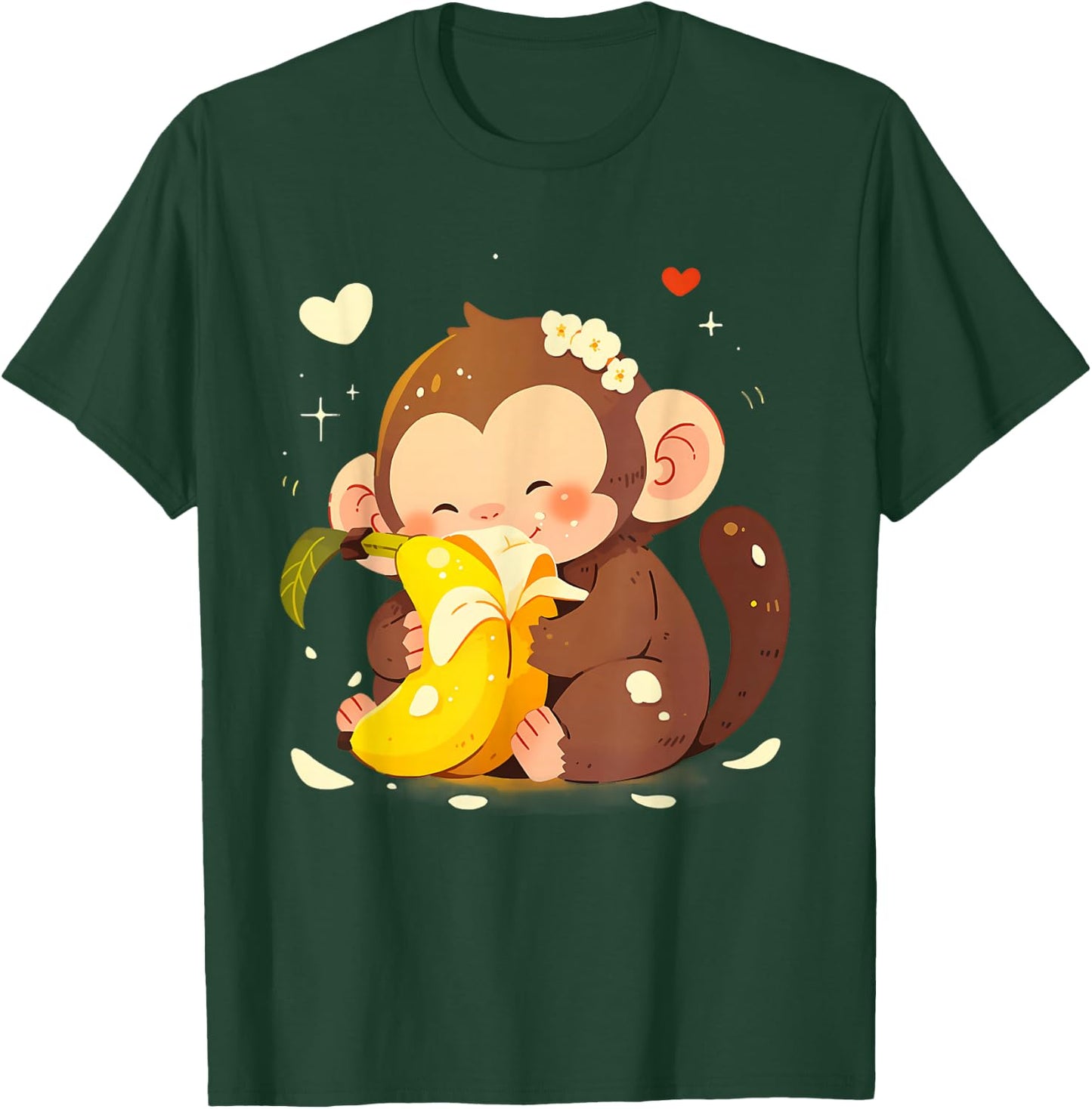 Banana Monkey Cute Monkey Drawing Bananas Fruit Wildlife T-Shirt - T-Shirt | Forest