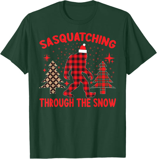 Sasquatching Through The Snow - Funny Christmas Bigfoot T-Shirt - T-Shirt | Forest