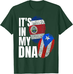 Costa Rican And Puerto Rican DNA Flag Heritage T-Shirt - T-Shirt | Forest