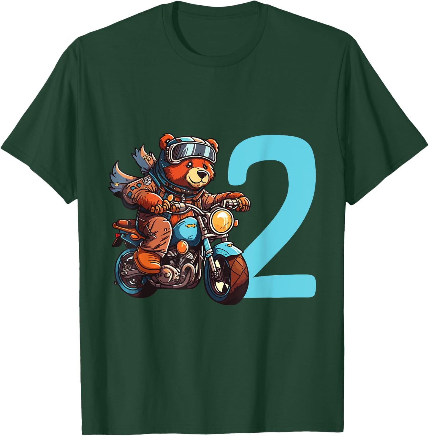 Kinder Geburtstag Bär auf Motorrad 2 Jahre Junge Zahl Alter T-Shirt - T-Shirt | Forest