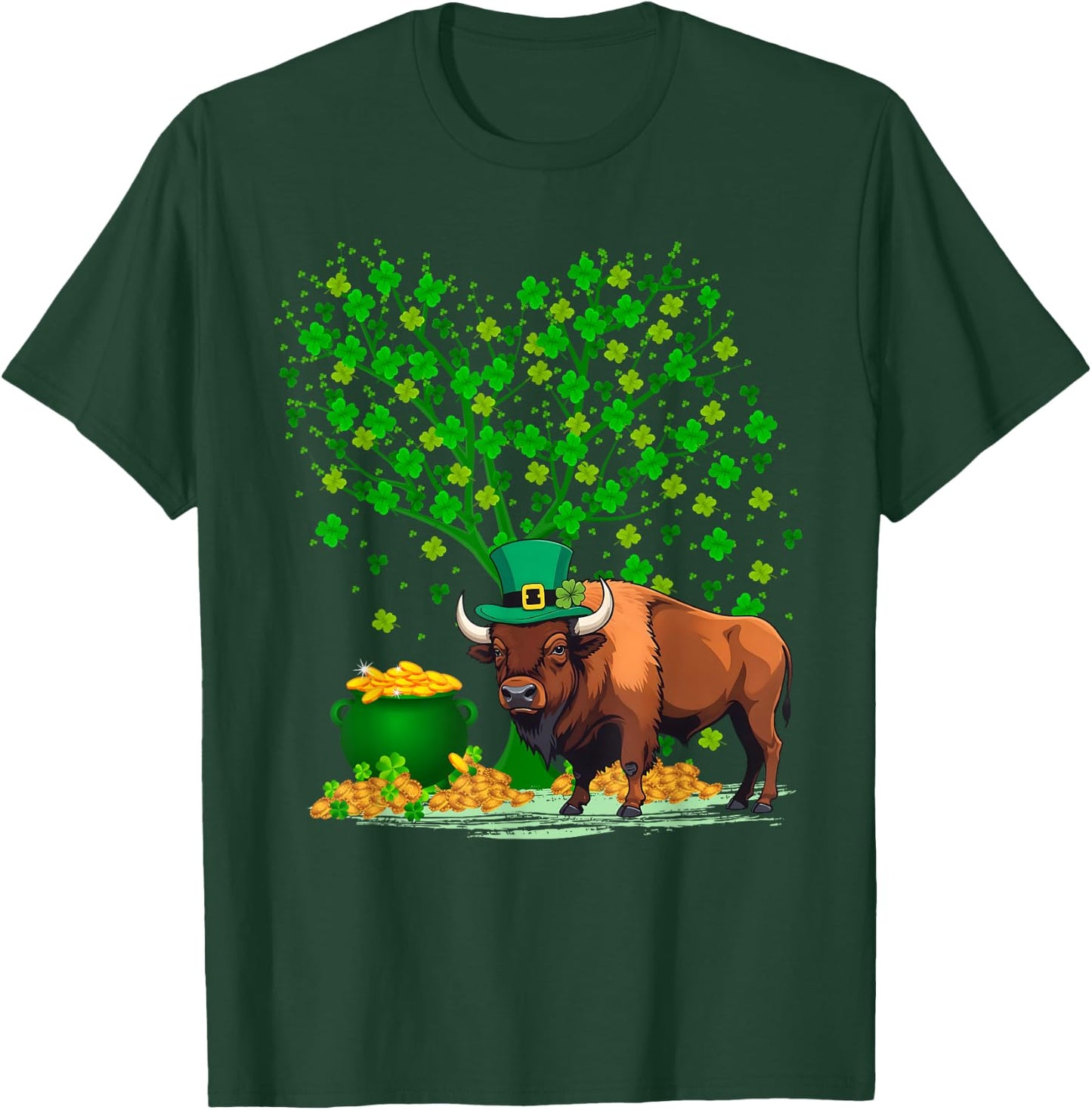 Shamrock Tree Leprechaun Hat Bison St Patrick's Day T-Shirt - T-Shirt | Forest