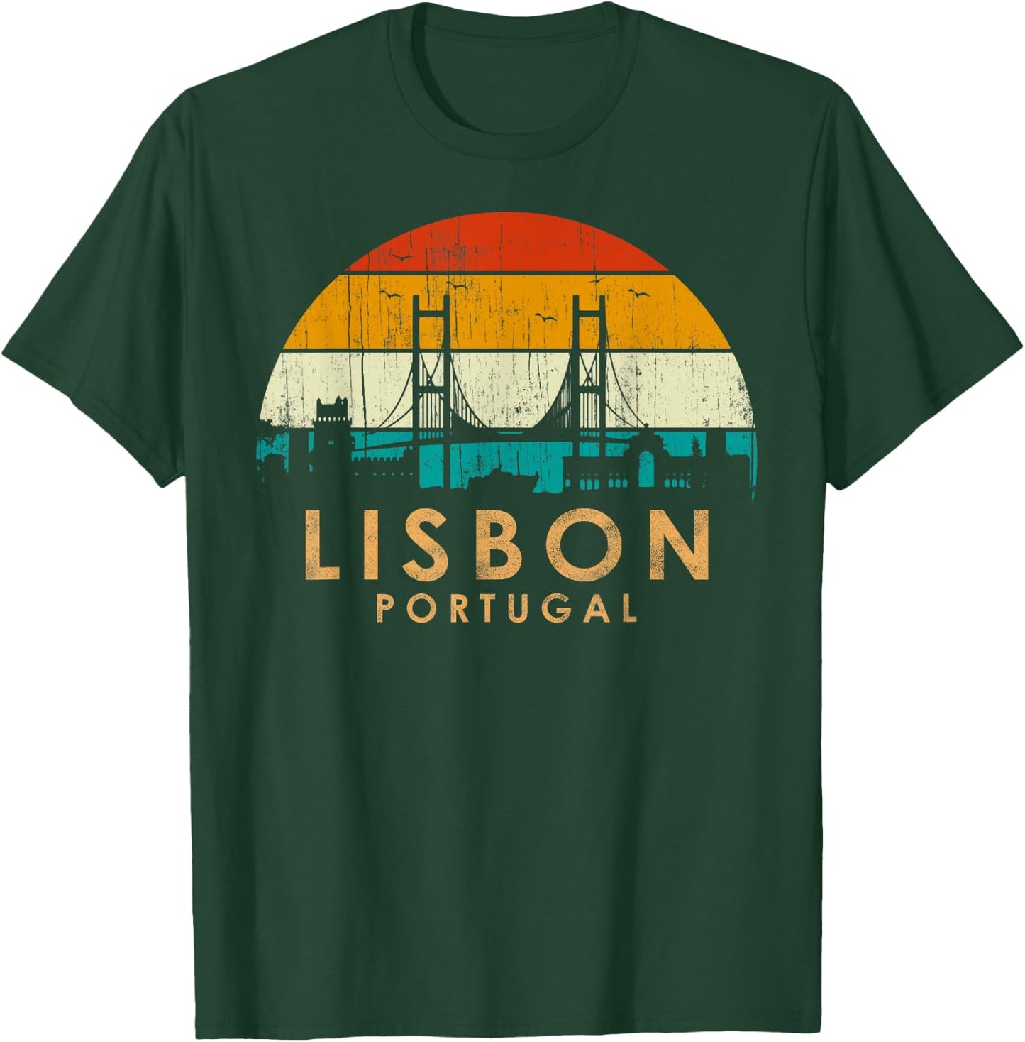 Vintage Retro Style Landscape Sunset Capital Lisbon Portugal T-Shirt - T-Shirt | Forest