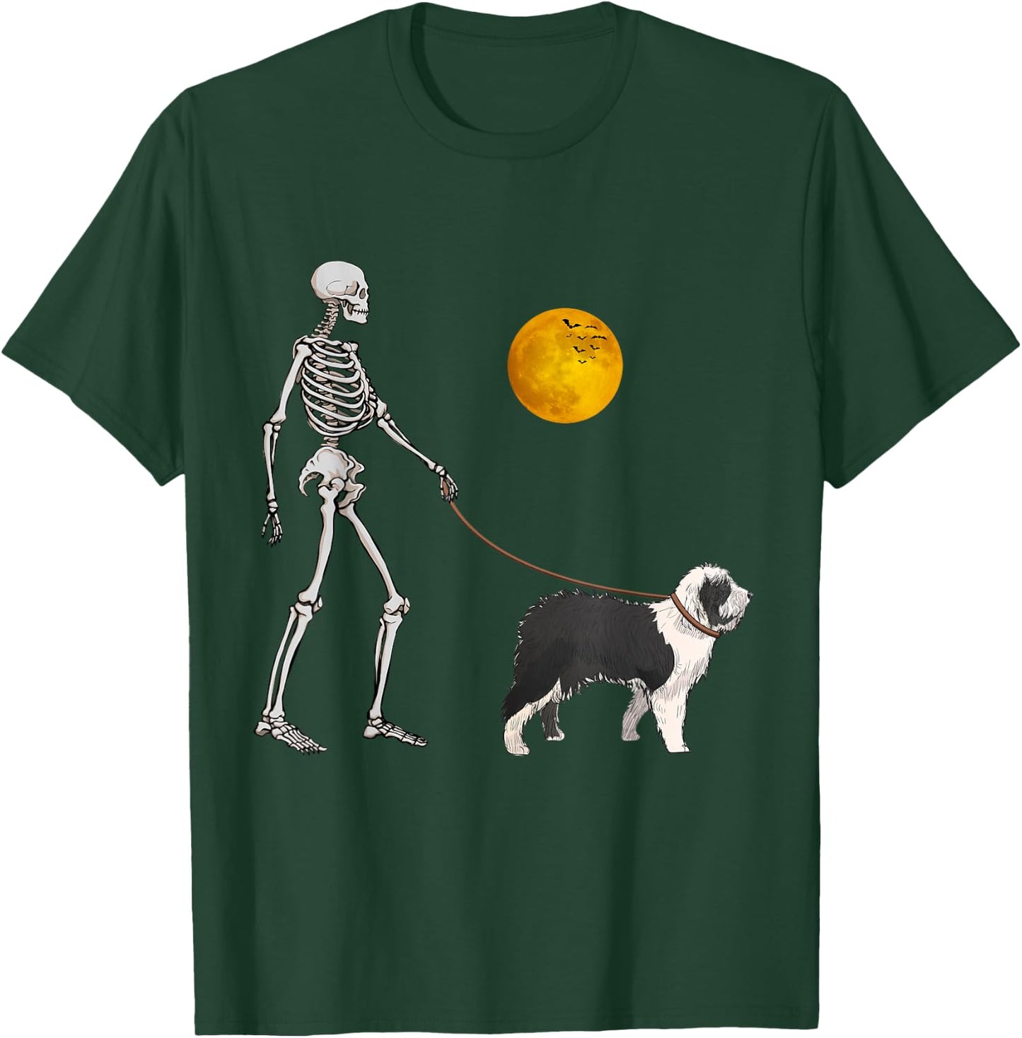 Old English Sheepdog Skeleton Dog Walking Halloween Costume T-Shirt - T-Shirt | Forest