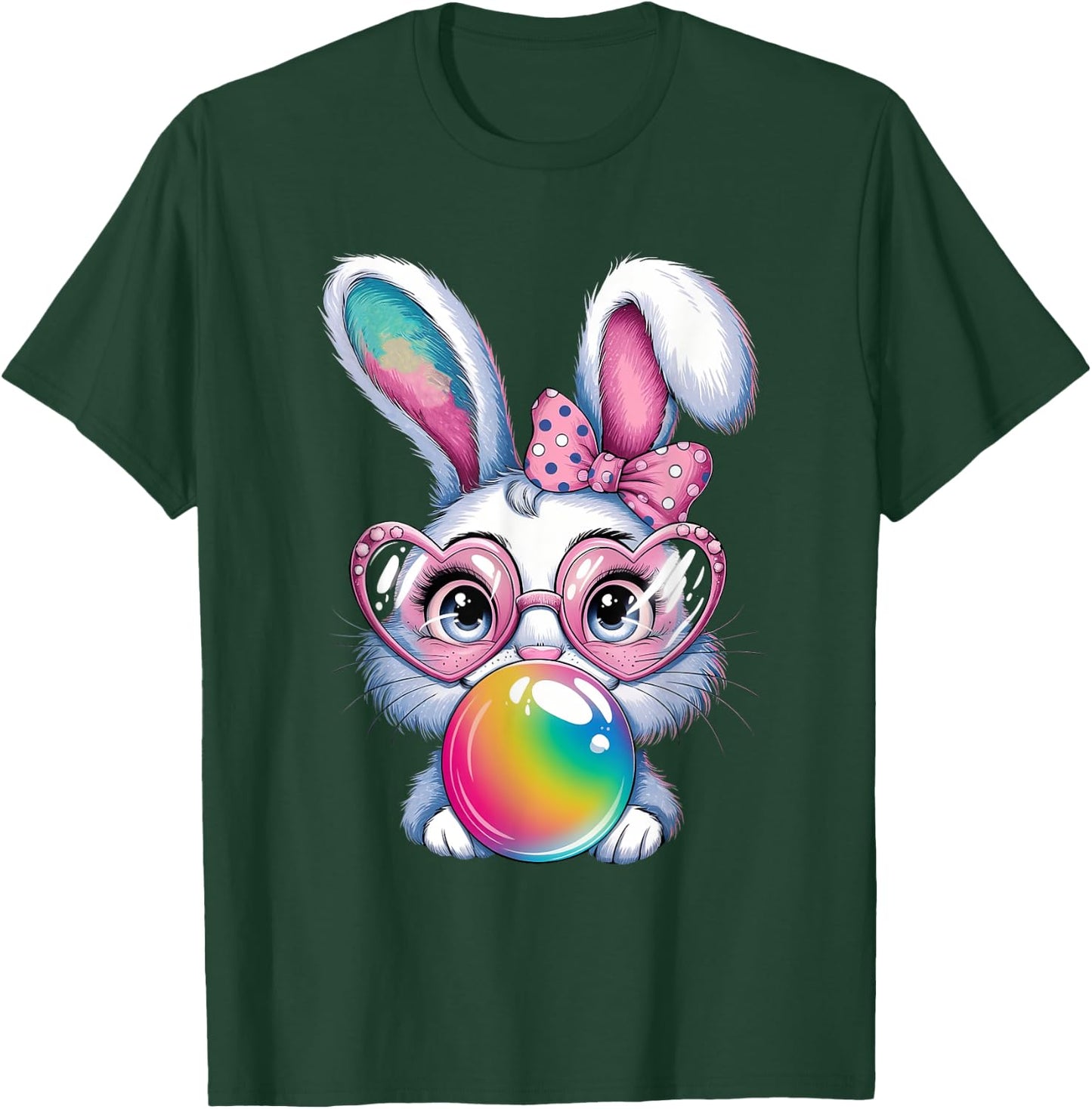 Bunny Easter Girls Coquette Bow Bubble Gum Rabbit Easter T-Shirt - T-Shirt | Forest