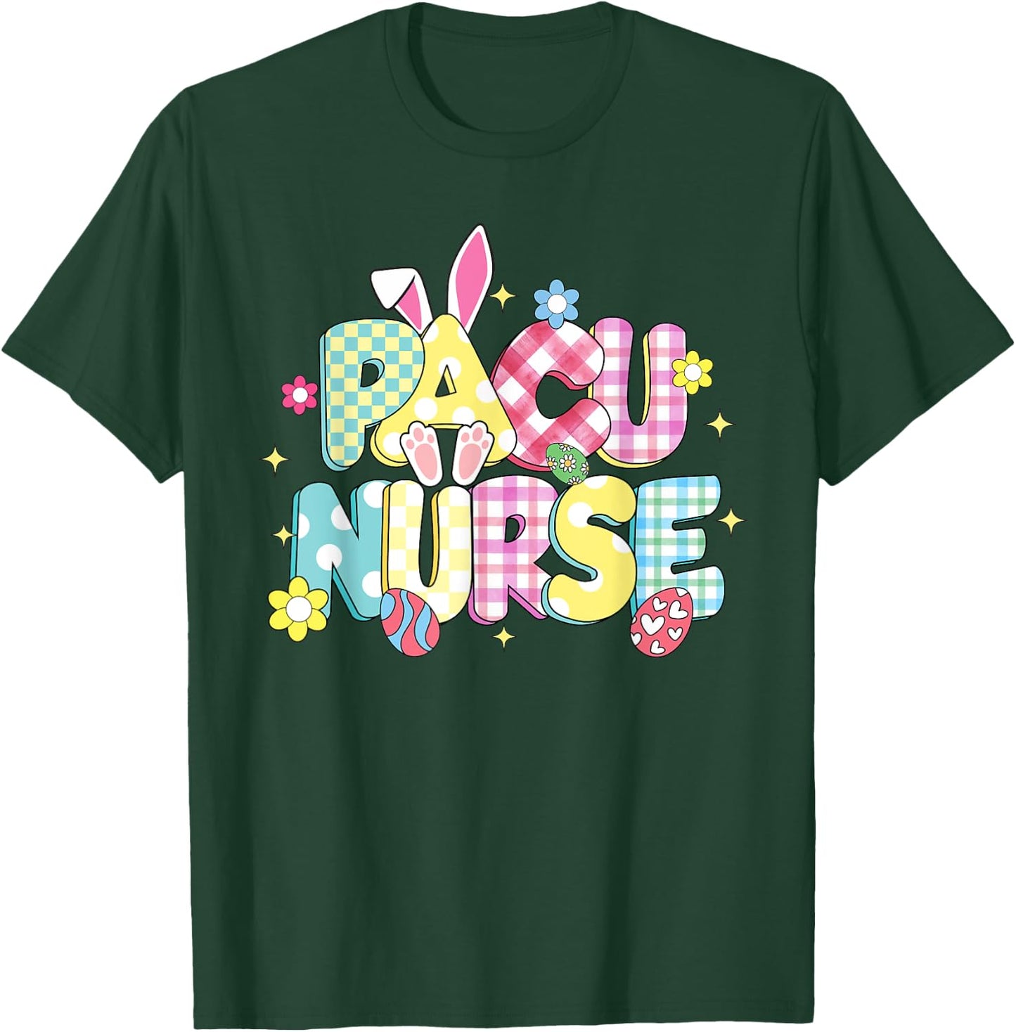 Retro Groovy PACU Nurse Bunny Ear Funny Easter Gifts T-Shirt - T-Shirt | Forest