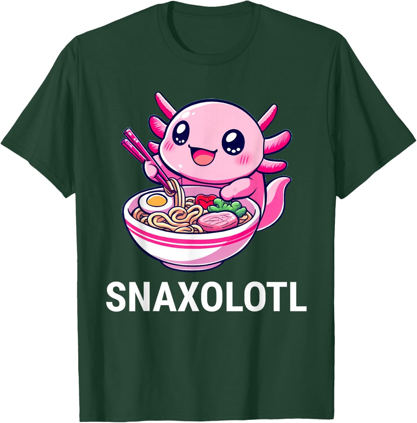 Snaxolotl Axolotl Eating Ramen Noodles Kawaii T-Shirt - T-Shirt | Forest