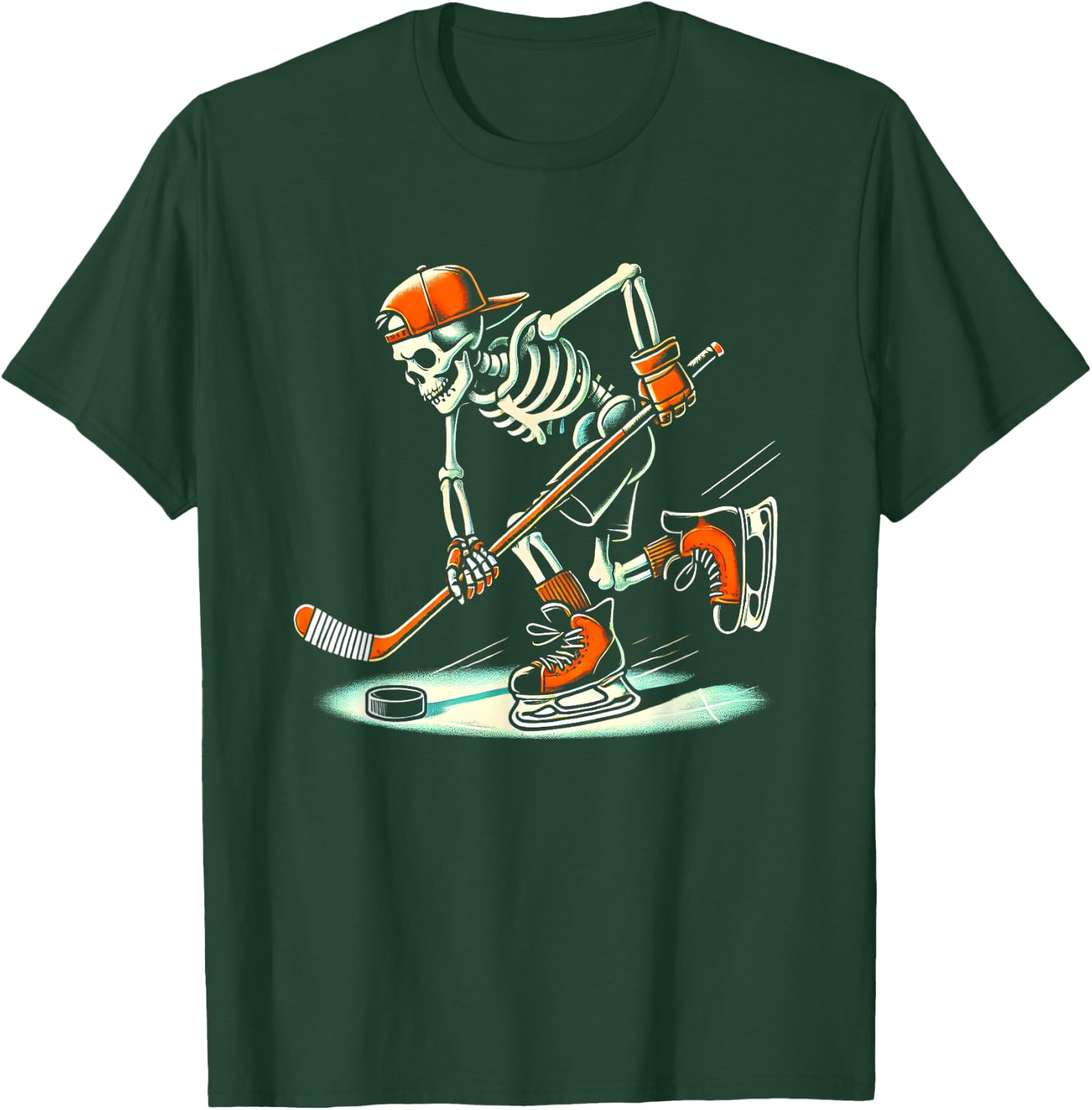 Funny Skeleton Hockey Halloween For Ice Hockey Lovers T-Shirt - T-Shirt | Forest