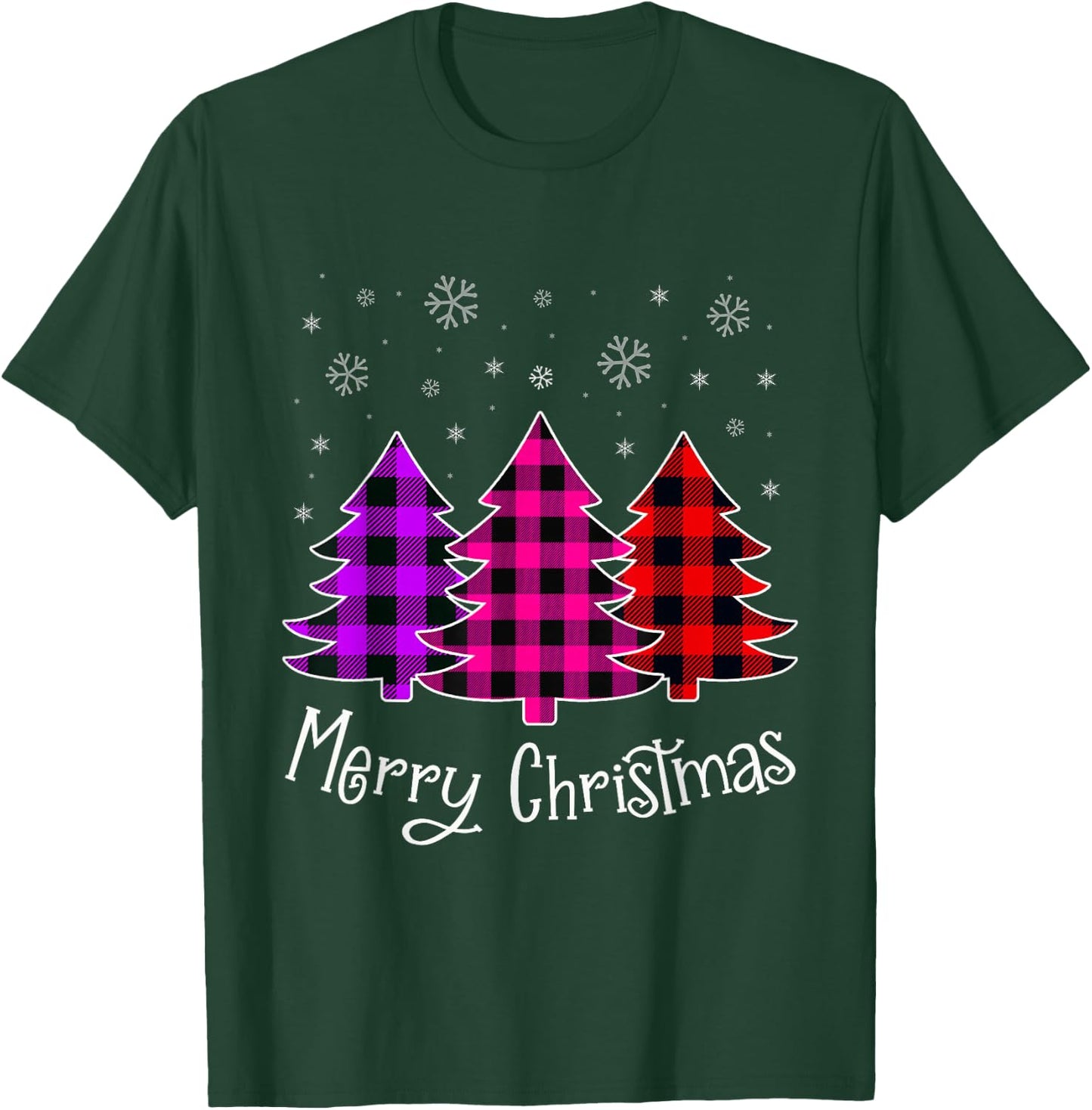 Merry Christmas Tree With Buffalo Pink Plaid Women Girl Teen T-Shirt - T-Shirt | Forest