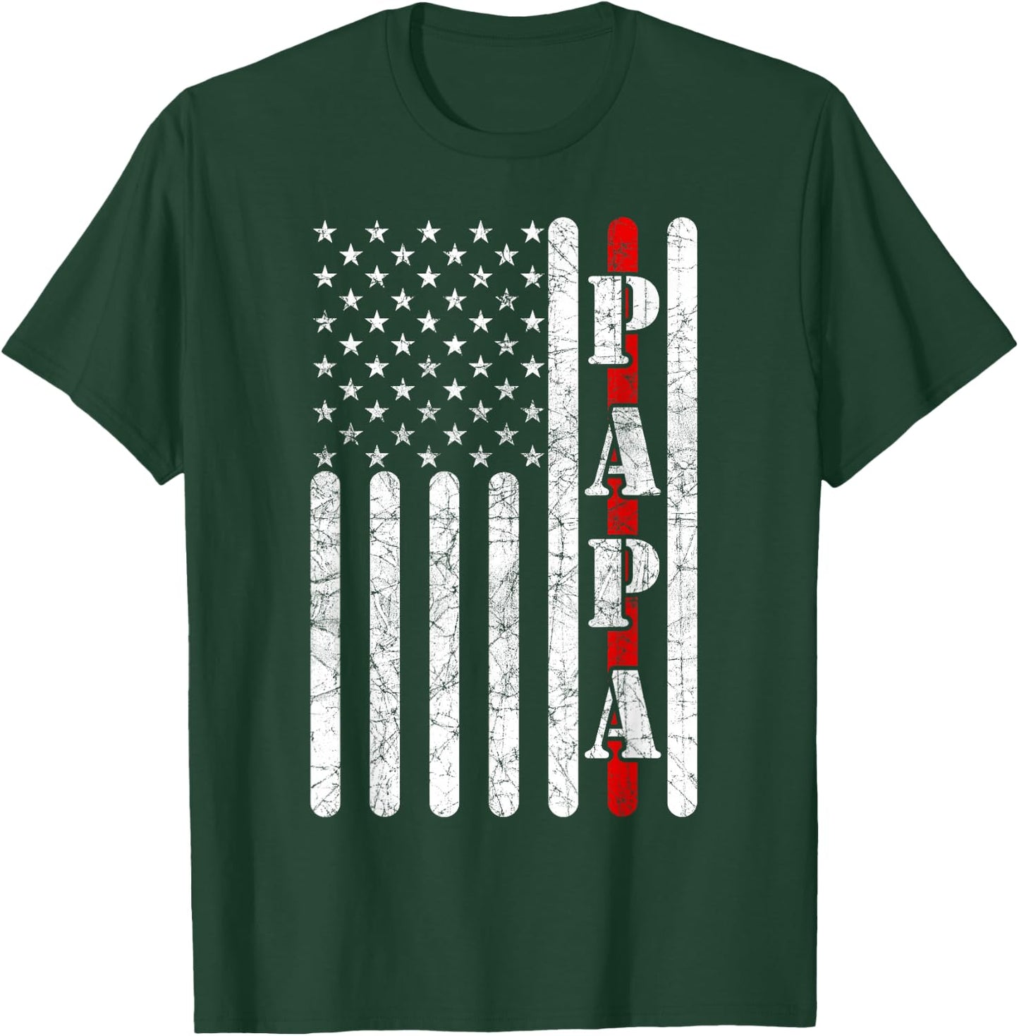 Proud Papa Fathers Day 2021 Red Line Flag Firefighter Funny T-Shirt - T-Shirt | Forest