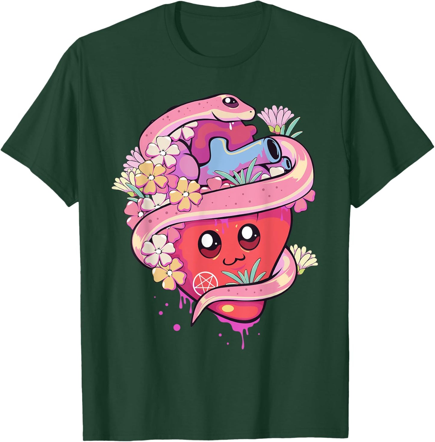 Pastel Goth Kawaii Anime Heart with Snake Serpent T-Shirt - T-Shirt | Forest