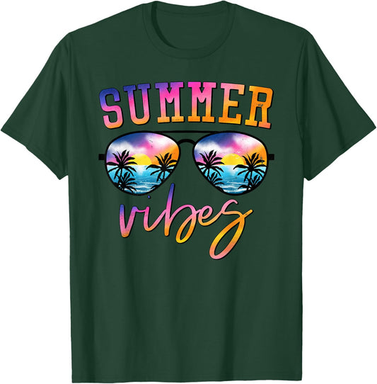 Summer Vibes Sunglasses with Palm Tree Funny Beach Life T-Shirt - T-Shirt | Forest