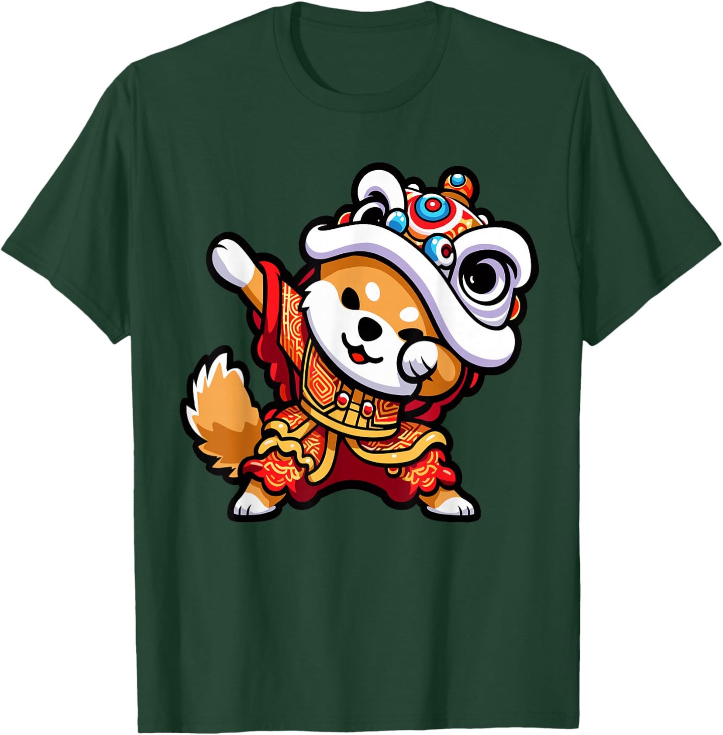 Chinese Lunar New Year 2026 Dabbing Shiba Inu Dog Lion Dance T-Shirt - T-Shirt | Forest
