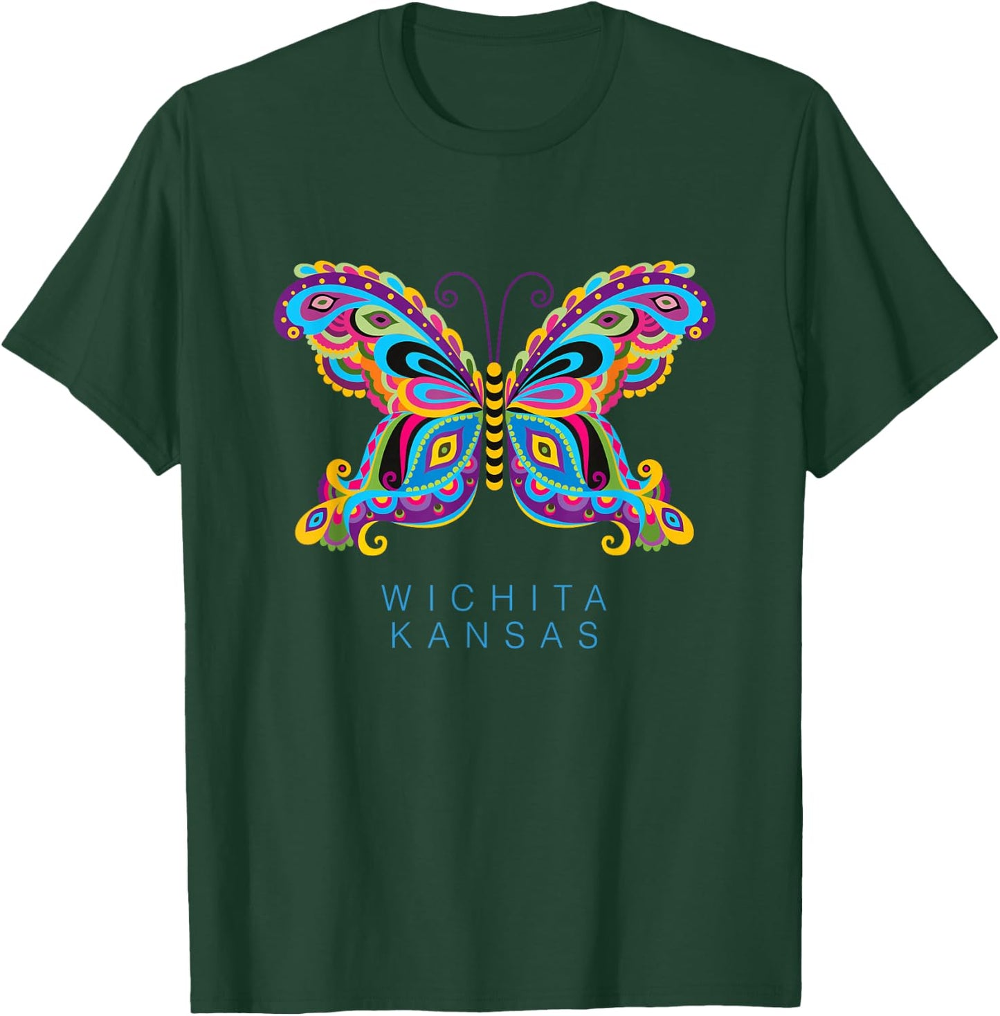 Wichita Kansas Souvenir Butterfly Graphic T-Shirt - T-Shirt | Forest